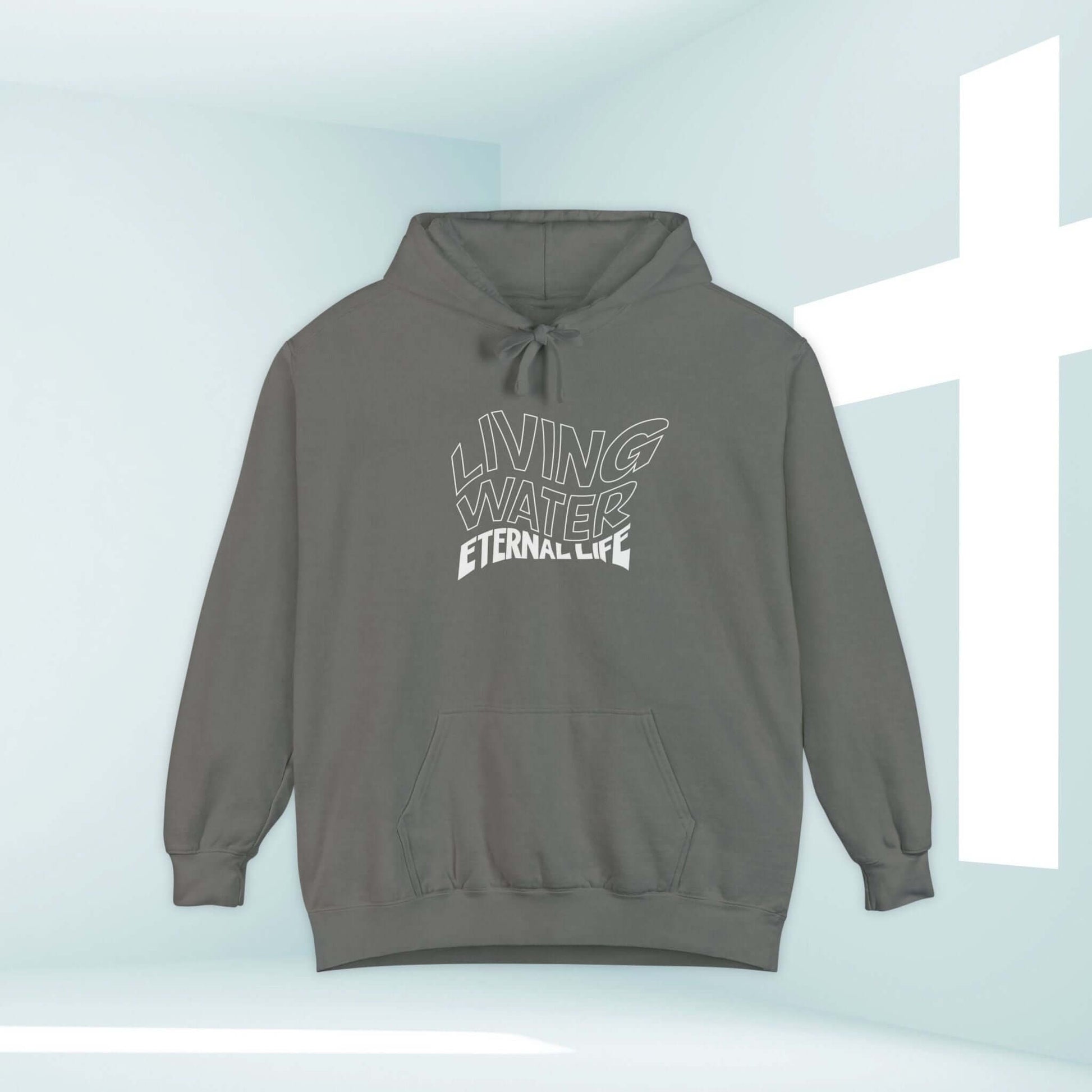 Living Water Eternal Life Christian hoodie with Bible verse, faith-based apparel perfect for sharing testimony - religious hooded sweatshirt