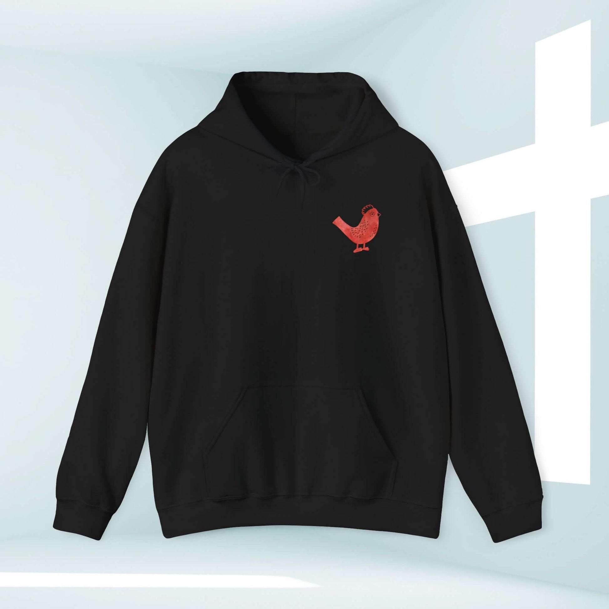 Black Kingdom Bound faith-based Christian hoodie with red bird graphic, perfect for Christian concerts and inspirational wear.