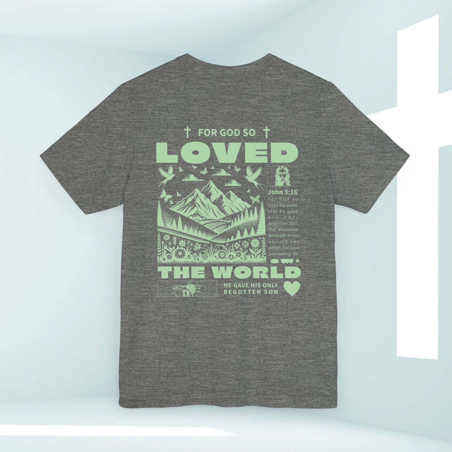 "John 3:16 For God So Loved the World Christian T-Shirt with Bible Verse Design - Inspirational Religious Apparel"