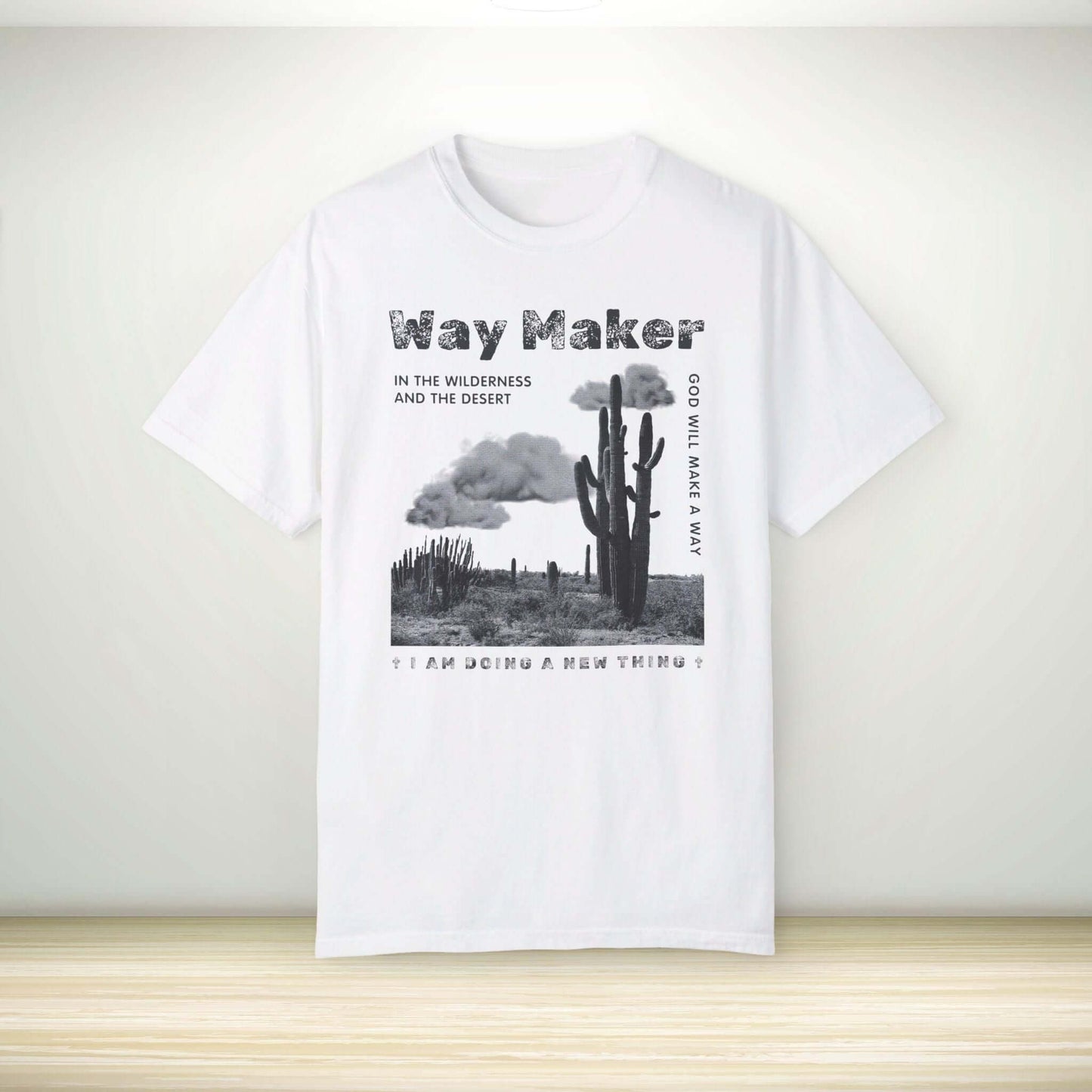 Christian Way Maker t-shirt with bible verse, worship shirt with cactus graphic, faith-based garment, Jesus tshirt, inspirational christian apparel