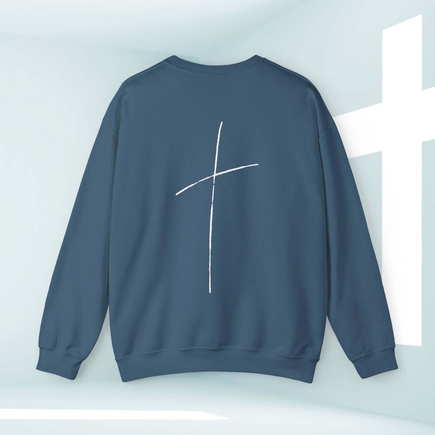 Cross On Back Christian Sweatshirt, Jesus Over Everything Bible Verse Sweater for Faith-Based Apparel