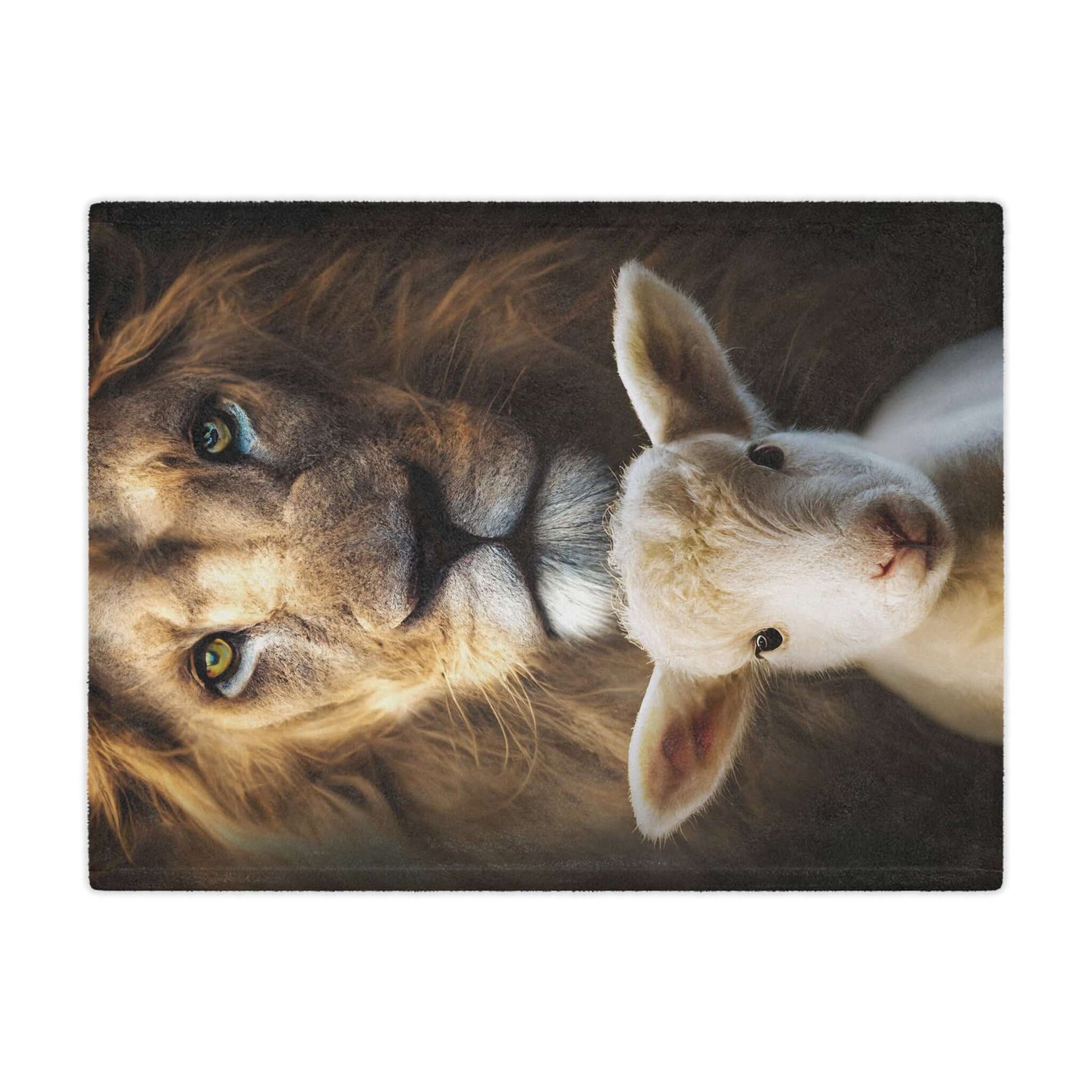 Christian blanket with Lion of Judah and Lamb of God design, perfect religious home decor gift.