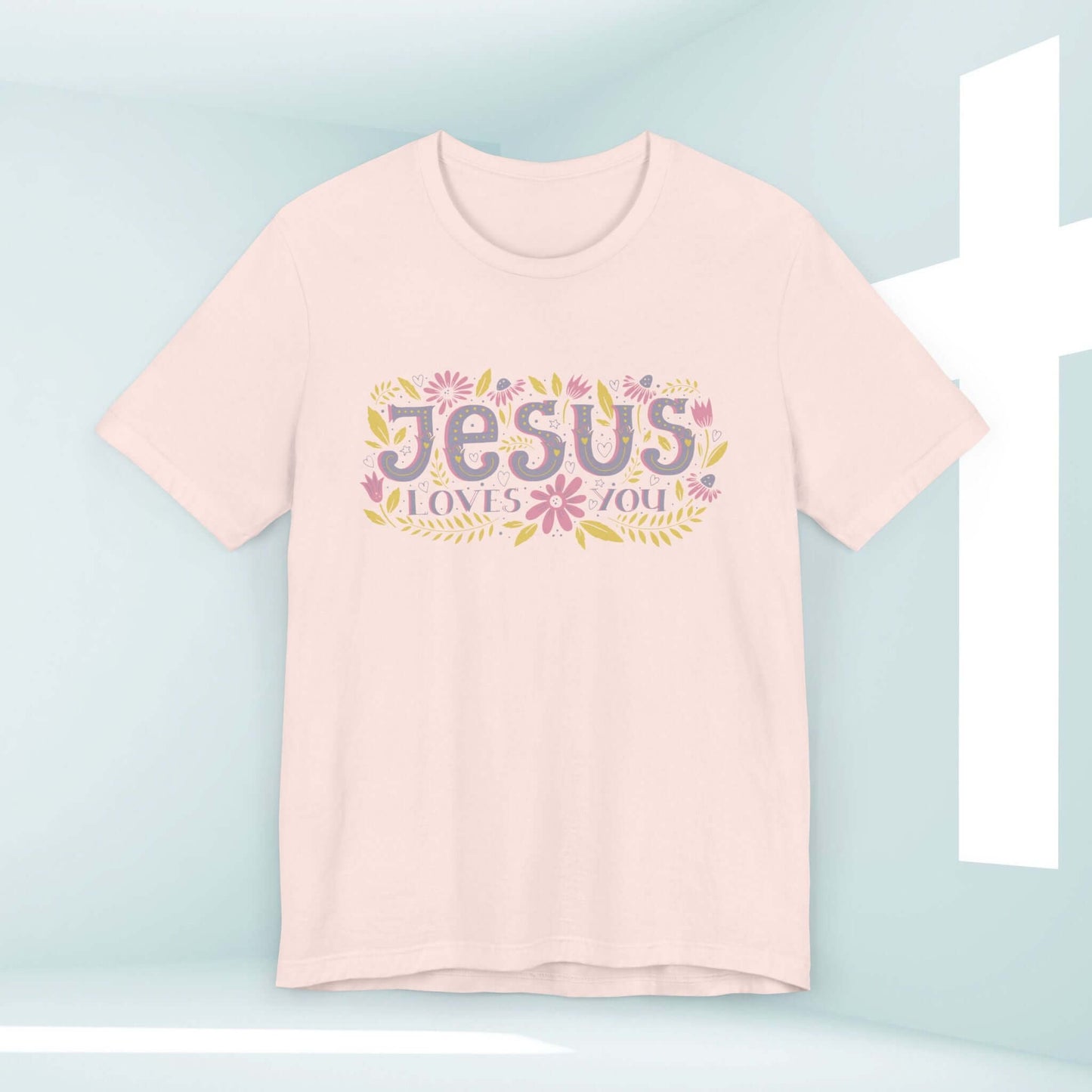 Jesus Loves You women's Christian tee with floral design, perfect inspirational shirt for Christian gifts and religious apparel