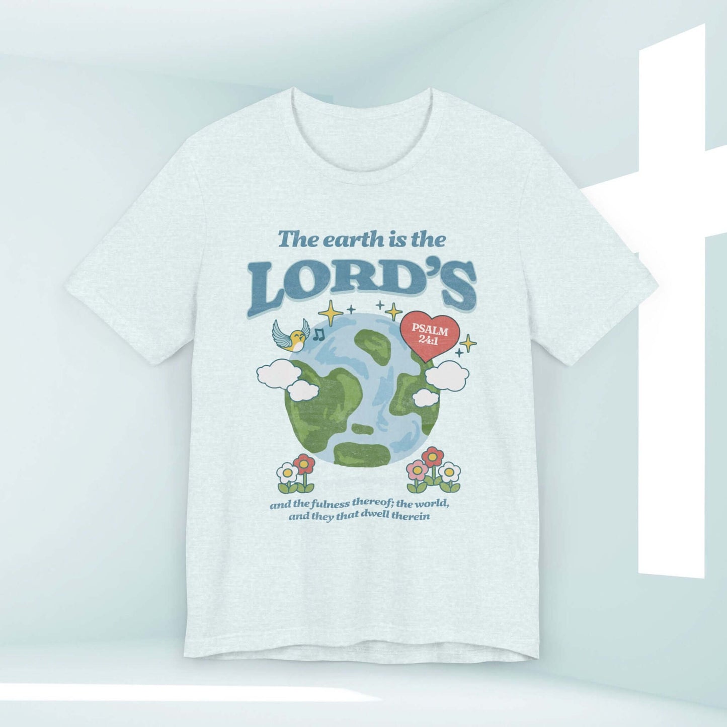 The Earth Is The Lord's Christian Earth Day nature shirt with Bible verse graphic, religious and faith-based camping tee.