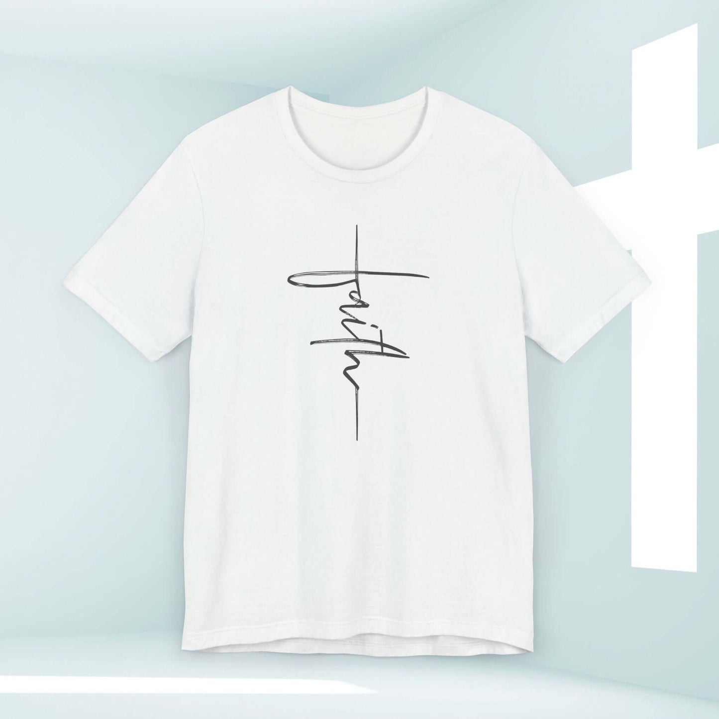 Faith Cross Script Women's Christian T-Shirt with Inspirational Bible Verse - Perfect Faith-Based and Religious Christian Gift Tee