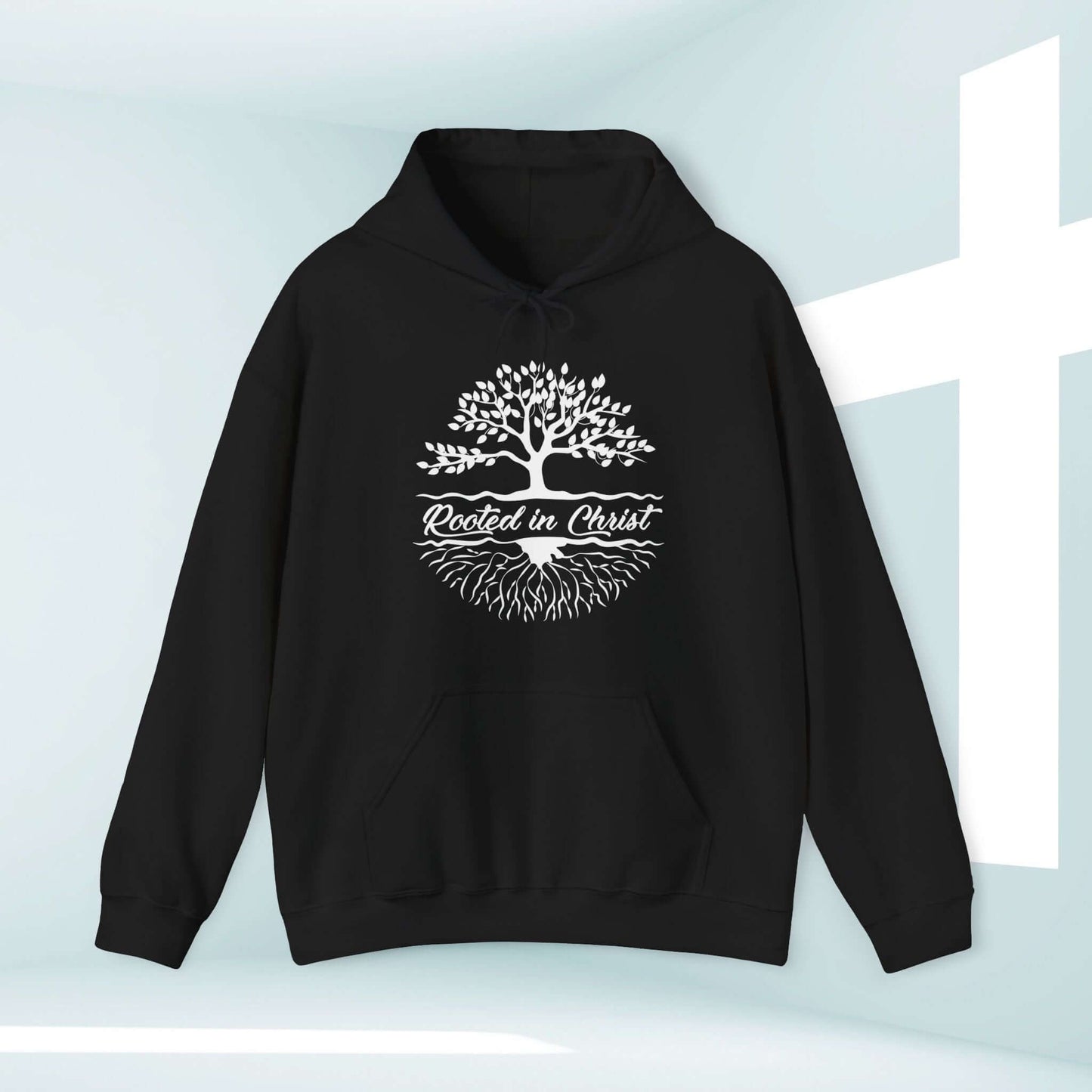 Rooted In Christ Men's Christian Hoodie with Tree Design - Perfect Christian Gifts for Dad, Fathers Day, and Outdoor Faith-Based Camping