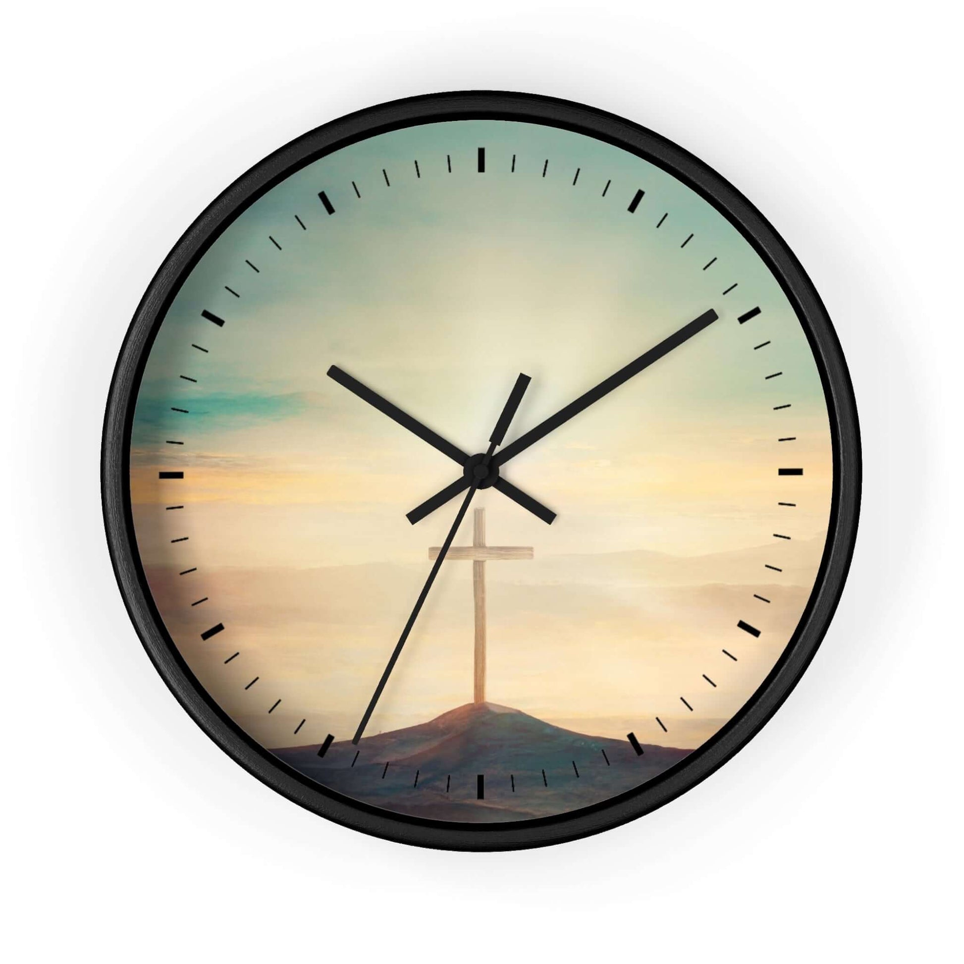 Beautiful Sky Christian Cross Wall Clock with Psalm 19:1, perfect for Christian decor and inspirational faith-based wall art.