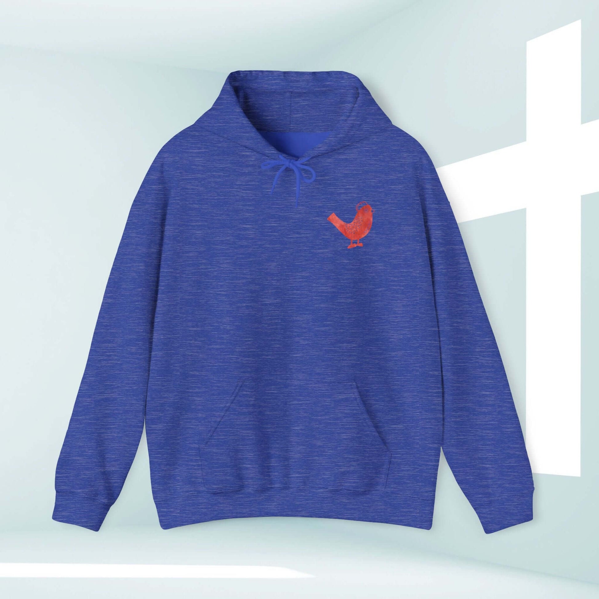 Blue Kingdom Bound faith-based Christian hoodie with red bird graphic, ideal for Christian concerts and inspirational apparel.