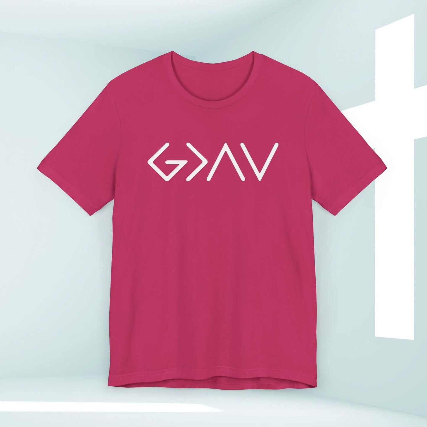 God Is Greater Than The Highs And The Lows women's christian t-shirt in red with religious message.