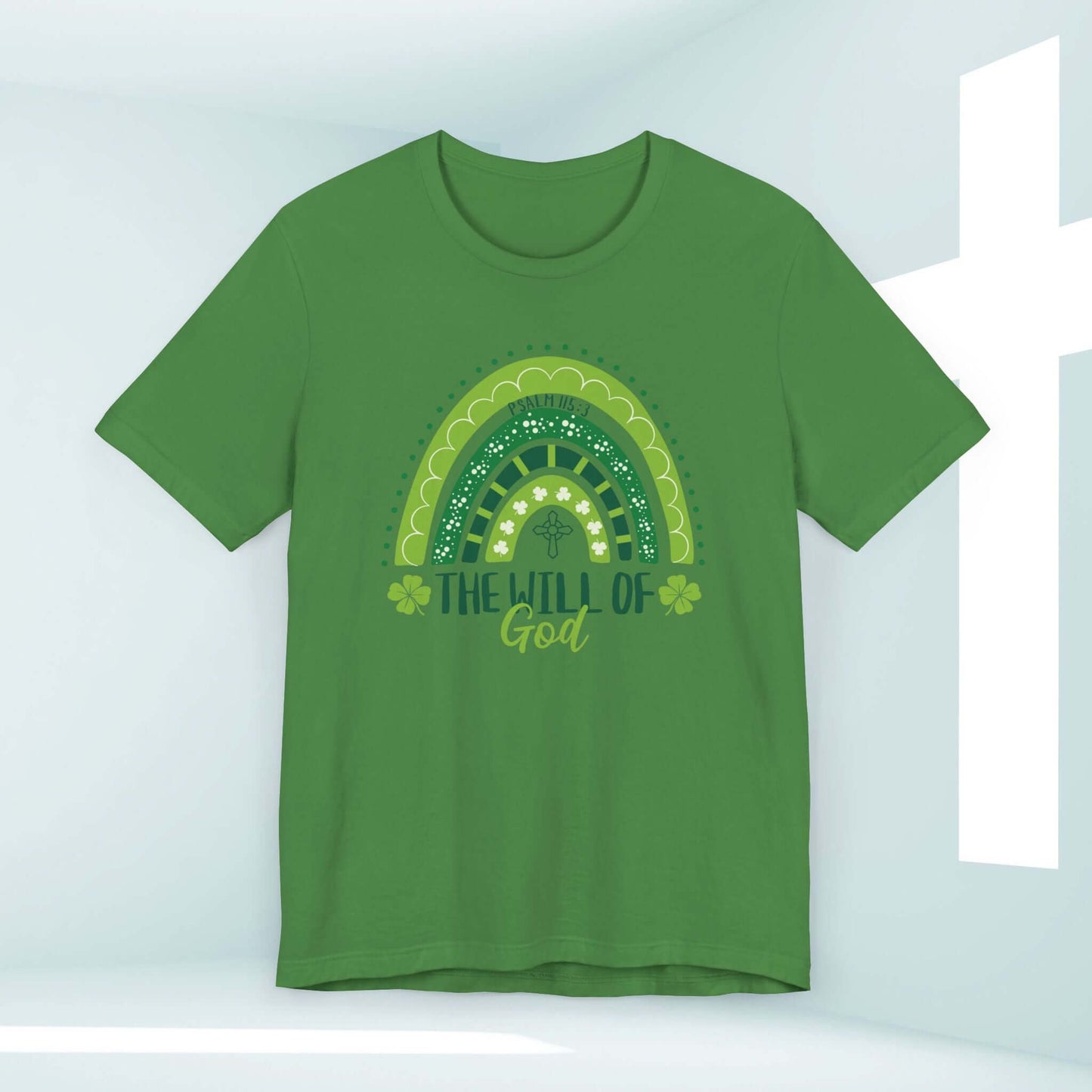 St Patrick's Day Shirt with Christian Shamrock Rainbow Design and 'The Will of God' Text