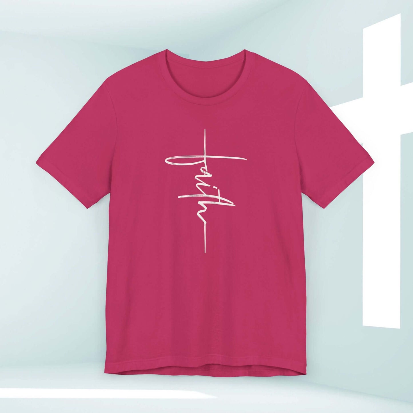 Pink Faith Cross Women's Christian T-Shirt Tee with Inspirational Religious Message