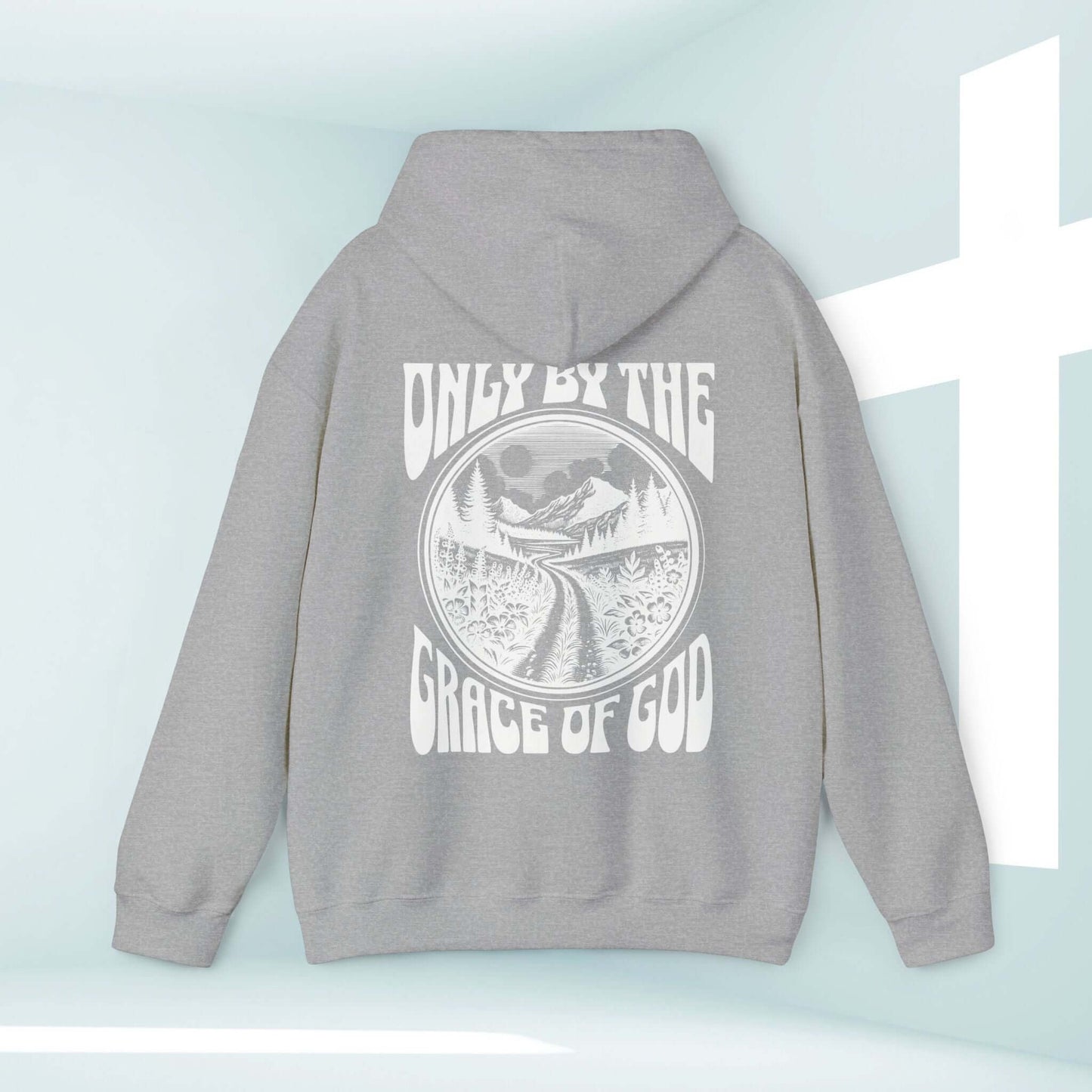 Only By The Grace Of God Christian hoodie - Bible verse religious sweatshirt for faith-based inspiration and testimony - grey pullover hoodie