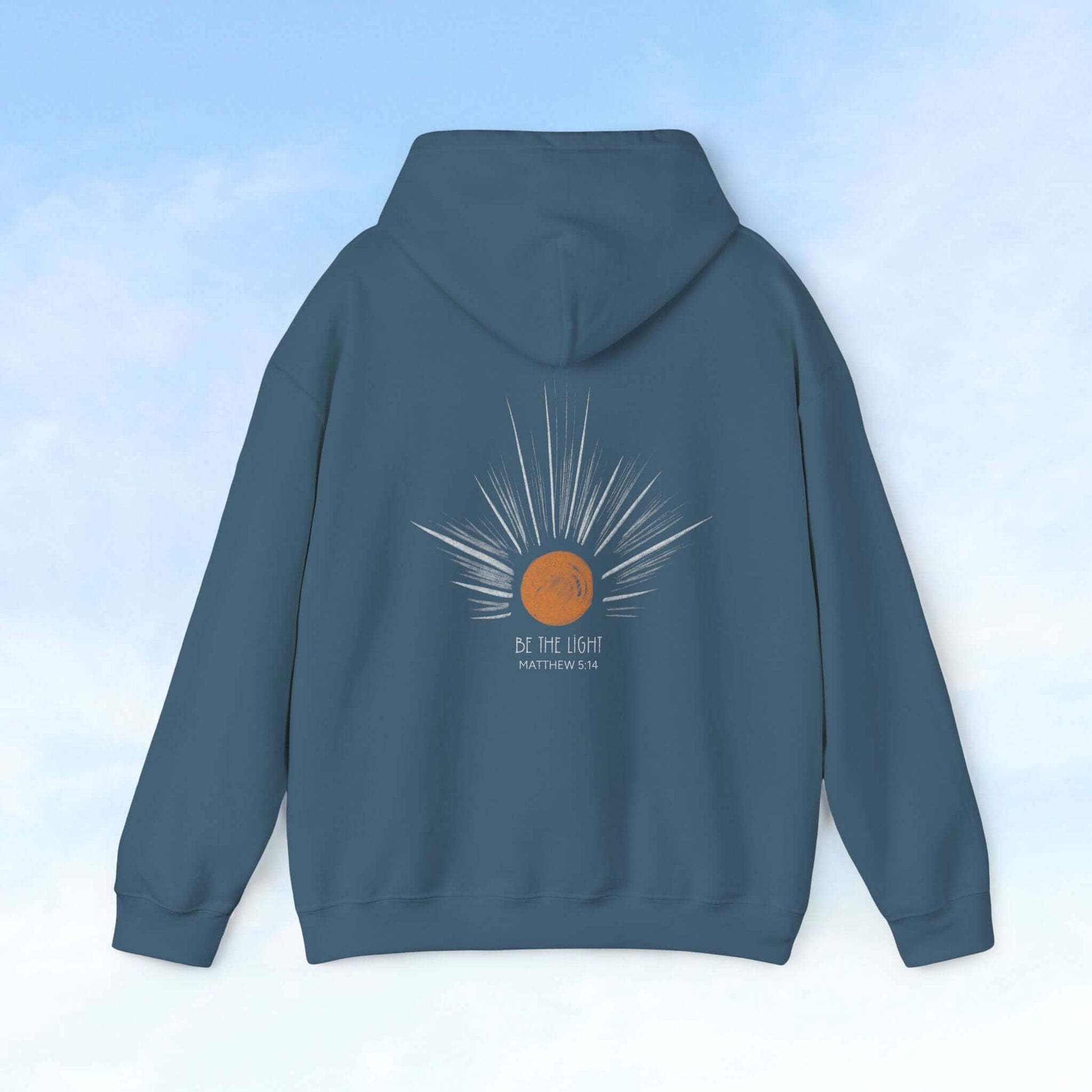 Be The Light sunburst Christian hoodie with celestial sun and sun rays, perfect bible verse shirt, Christian apparel gift for wife or mother