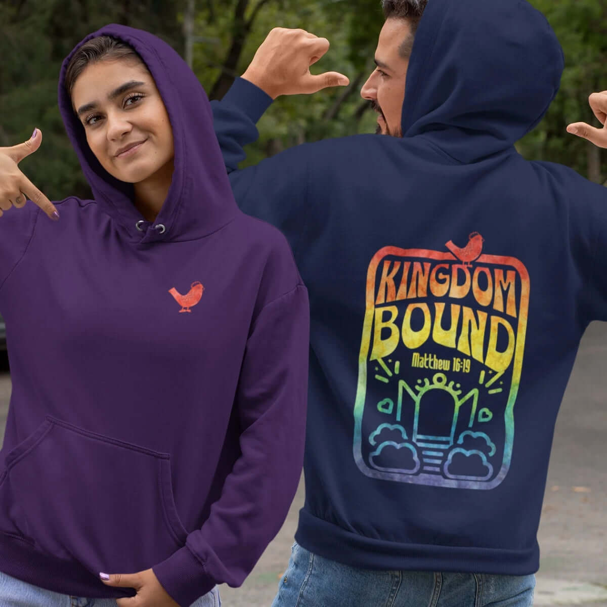 Kingdom Bound faith bible verse Christian hoodie with vibrant design on back, perfect for Christian concerts and spreading inspiration.