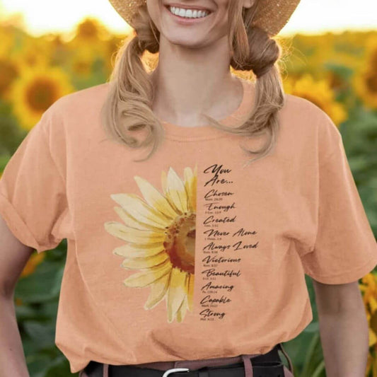 You Are Loved, Not Alone Sunflower Women's Christian T-Shirt religious gift and inspirational Christian apparel.