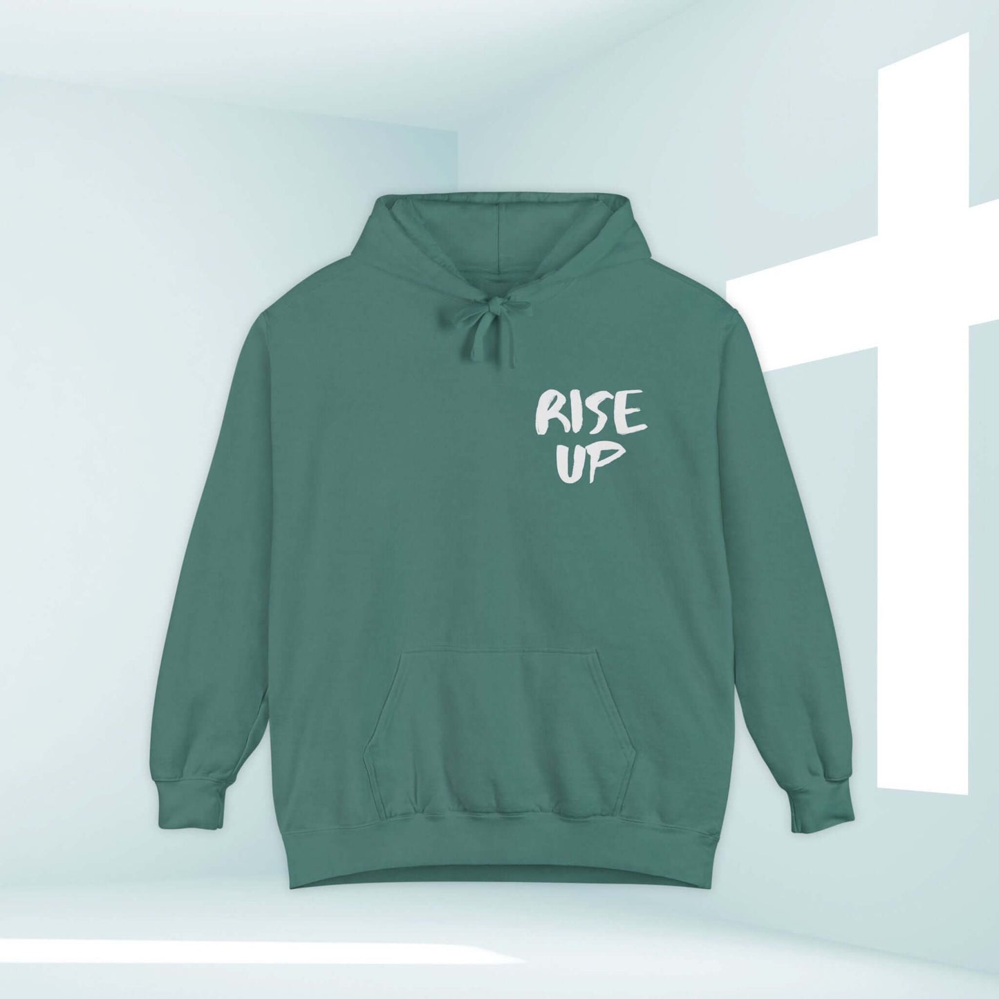 Rise Up Bible Verse Christian Hoodie, Faith-Based Hooded Sweatshirt for Church, Inspiring Religious Apparel and Jesus Clothing in Green