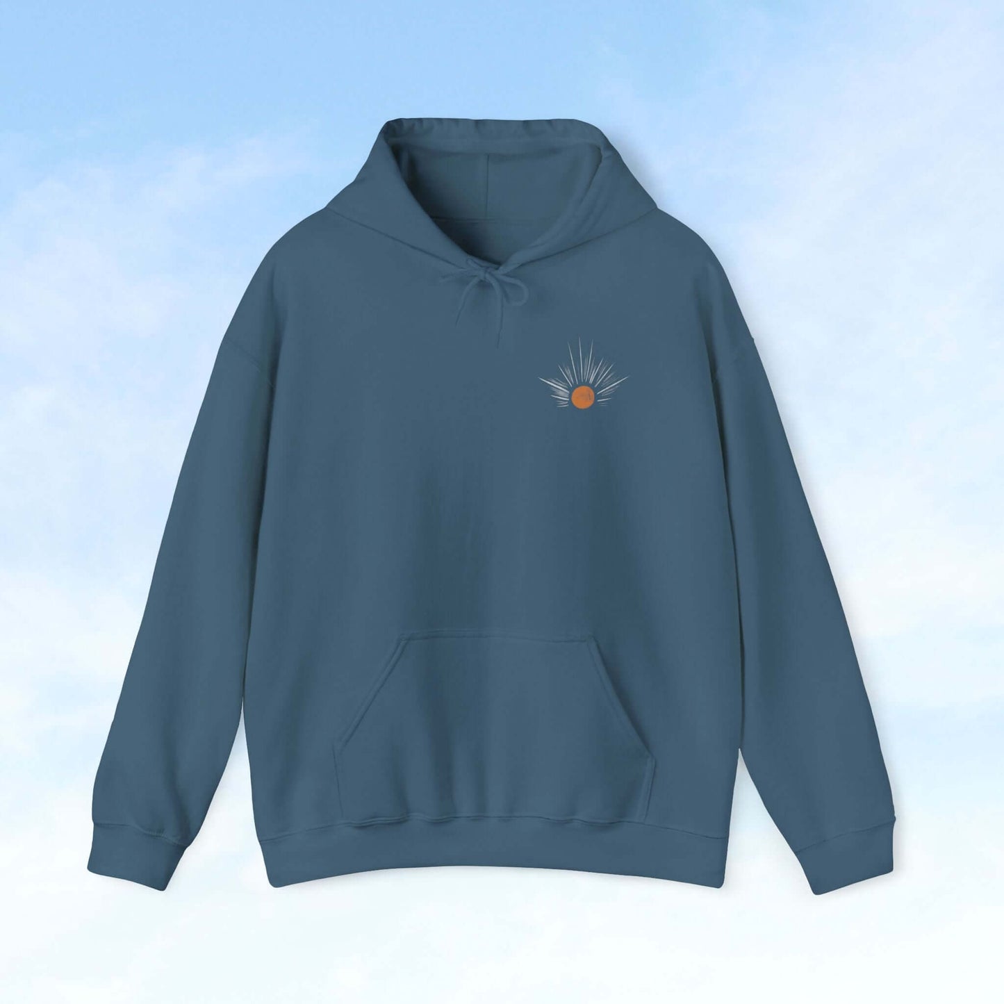 Christian hoodie with sunburst design featuring celestial sun rays, perfect faith-based gift for wife, mother, or anyone seeking uplifting apparel