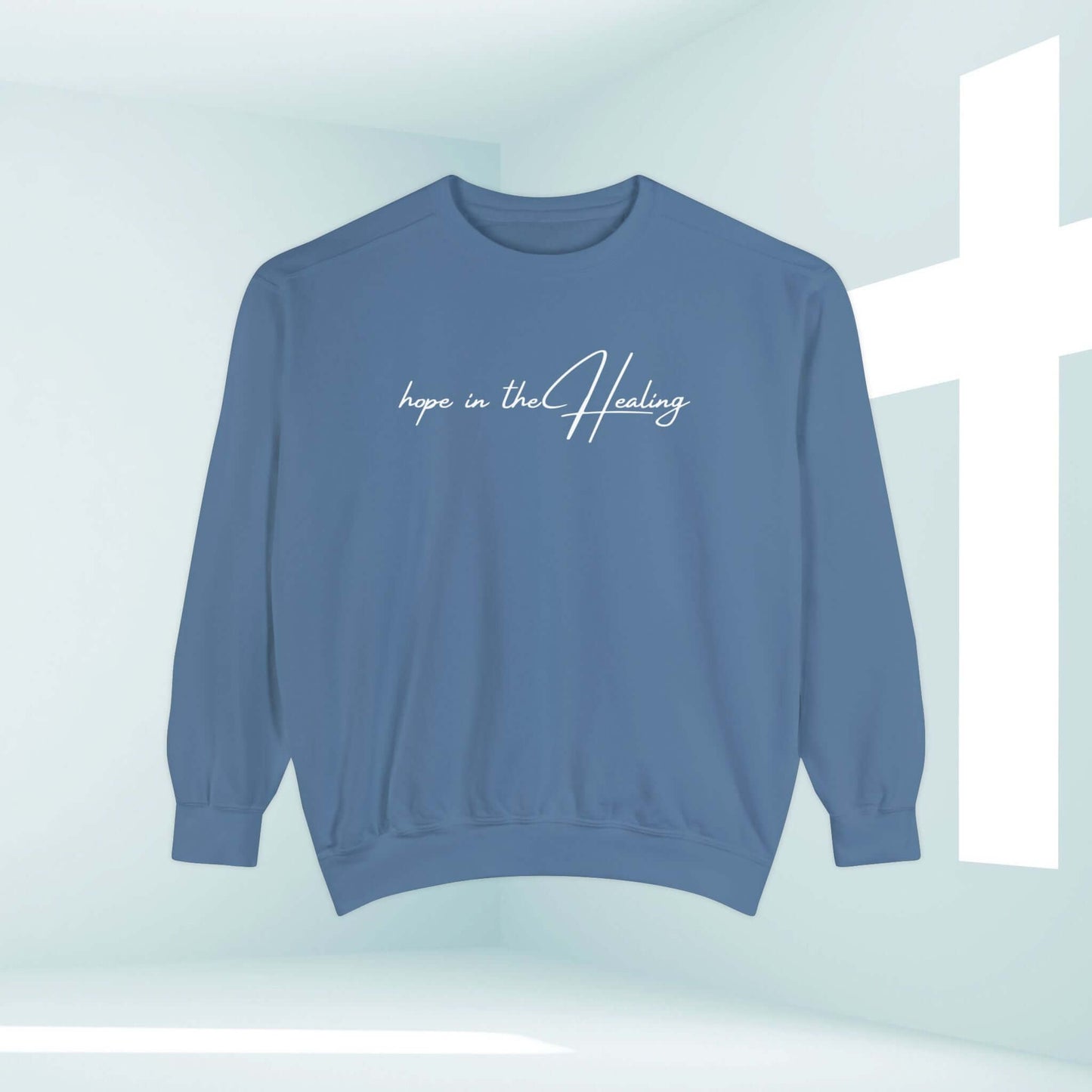 "Hope In The Healing Christian sweatshirt for women, uplifting cancer survivor gift, inspirational religious crewneck sweater with bible verse"