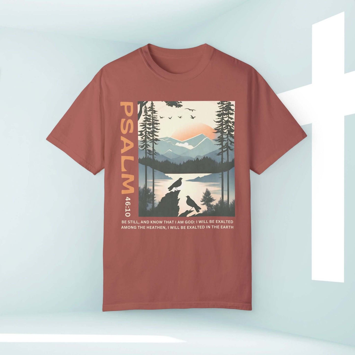 Peace Be Still Birds Christian T-Shirt with Psalm 46:10 Bible Verse Graphic, Inspirational Jesus Shirt, Faith-Based Christian Apparel