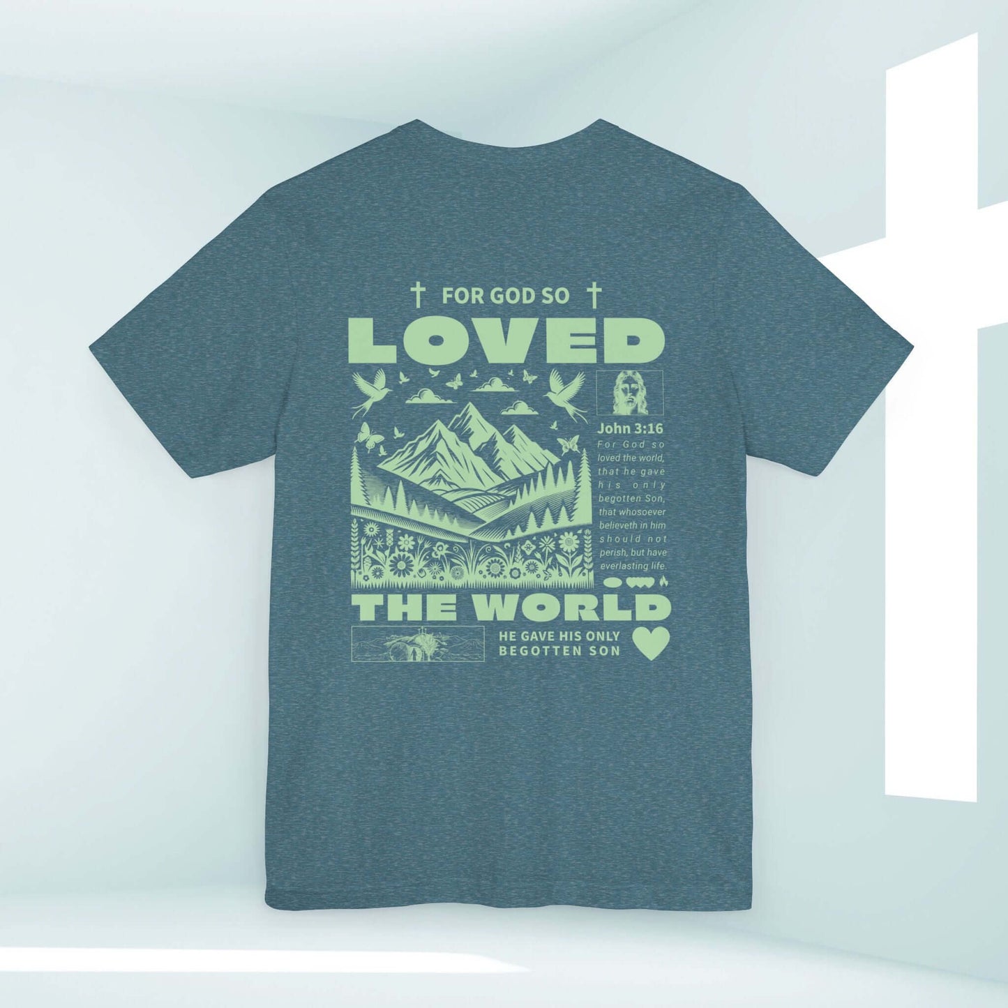 John 3:16 "For God So Loved the World" Christian T-Shirt with Bible Verse, perfect religious and faith-based apparel for spreading love and hope