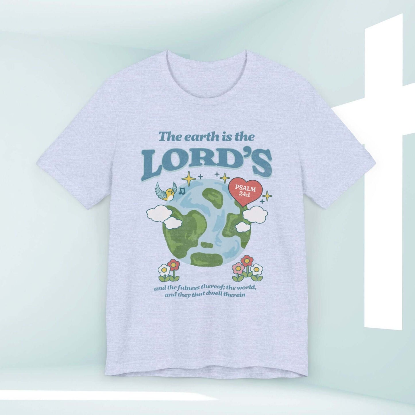 Earth Day The Earth Is The Lord's Christian t-shirt with Bible verse graphic, faith-based inspirational tee for nature and camping.