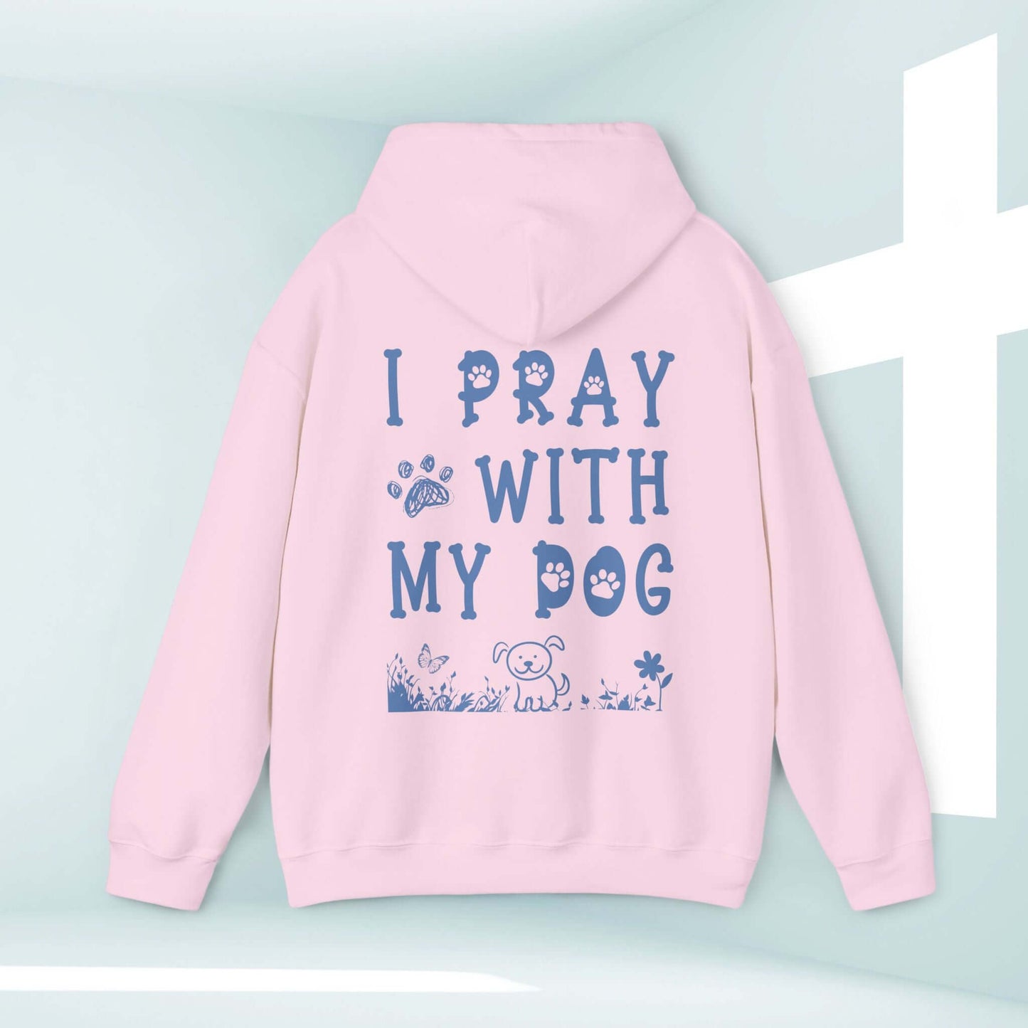 "I Pray With My Dog Christian hoodie for dog moms, trendy pink sweatshirt with faith-based graphic, perfect dog lover gift"