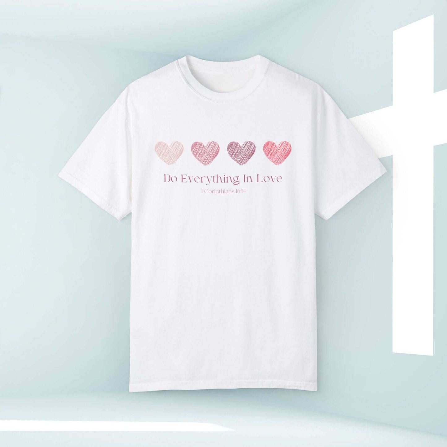 Christian love heart wedding shirt with "Do Everything In Love" text, perfect for weddings, anniversaries, and Valentine's Day.