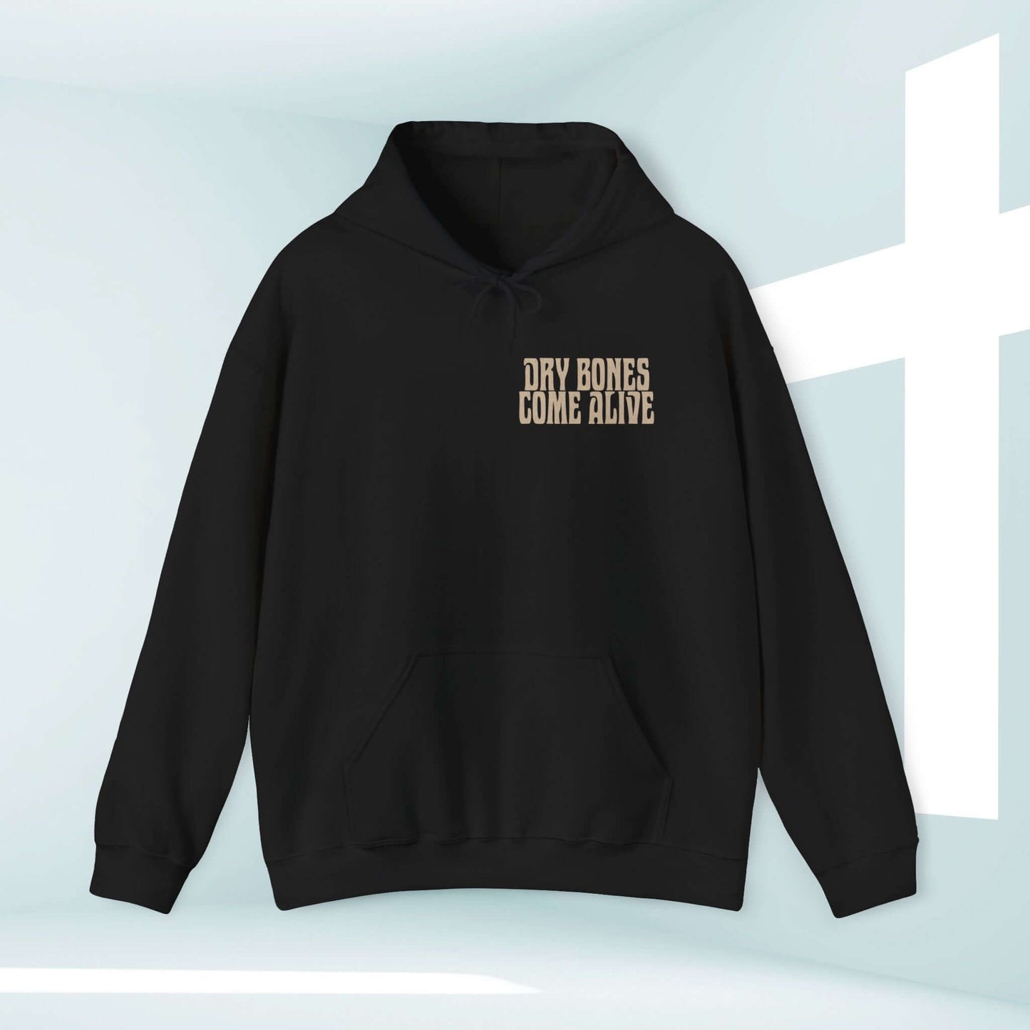 Christian Halloween hoodie with "Dry Bones Come Alive" text, perfect religious skeleton sweatshirt for faith-inspired Halloween outfits.