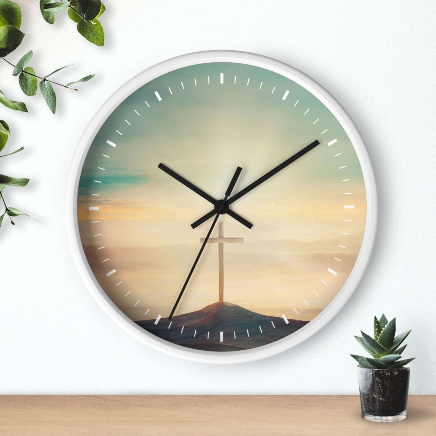 Sky Christian Cross Wall Clock with Psalm 19:1, Inspirational Faith-Based Décor, Christian Gifts, Wooden Frame, Silent Mechanism