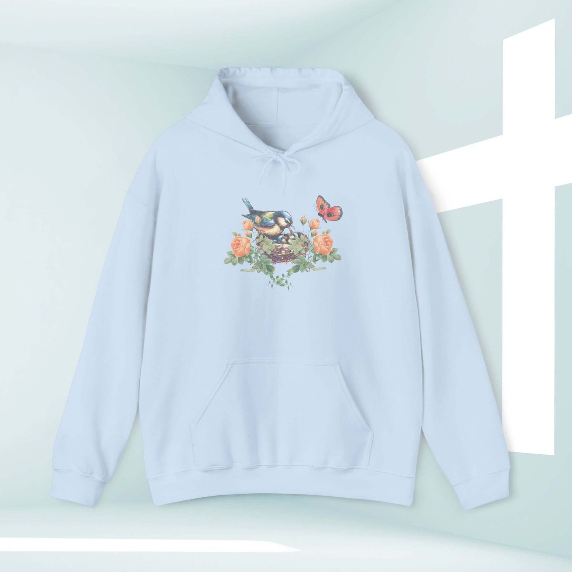 Bird Butterfly Christian Hoodie with Floral Design, Perfect for Mother's Day Gift, Featuring Jesus Good Things Psalm