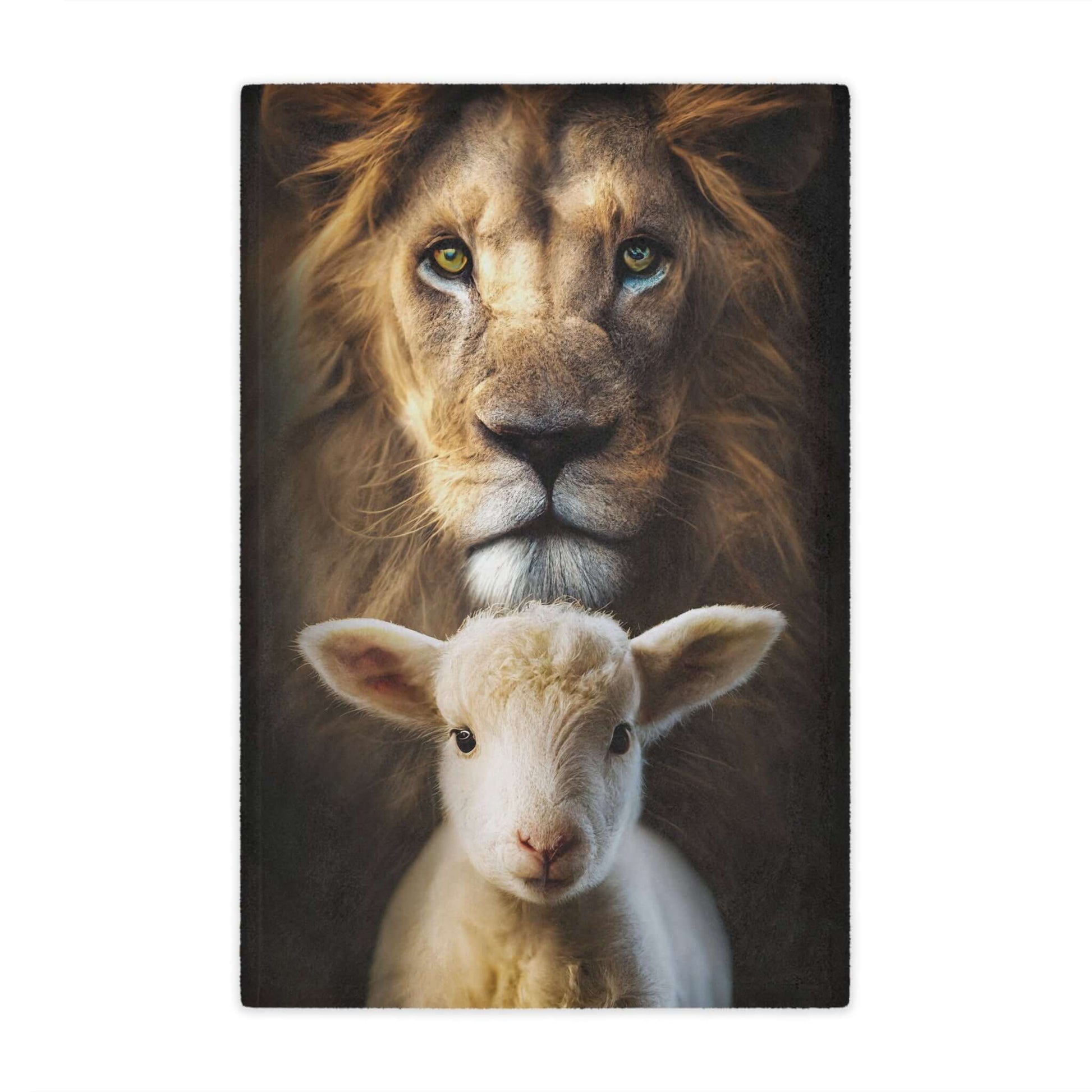 Christian blanket featuring a Lion of Judah and Lamb of God design, perfect for religious home decor and cozy Christian bedding.