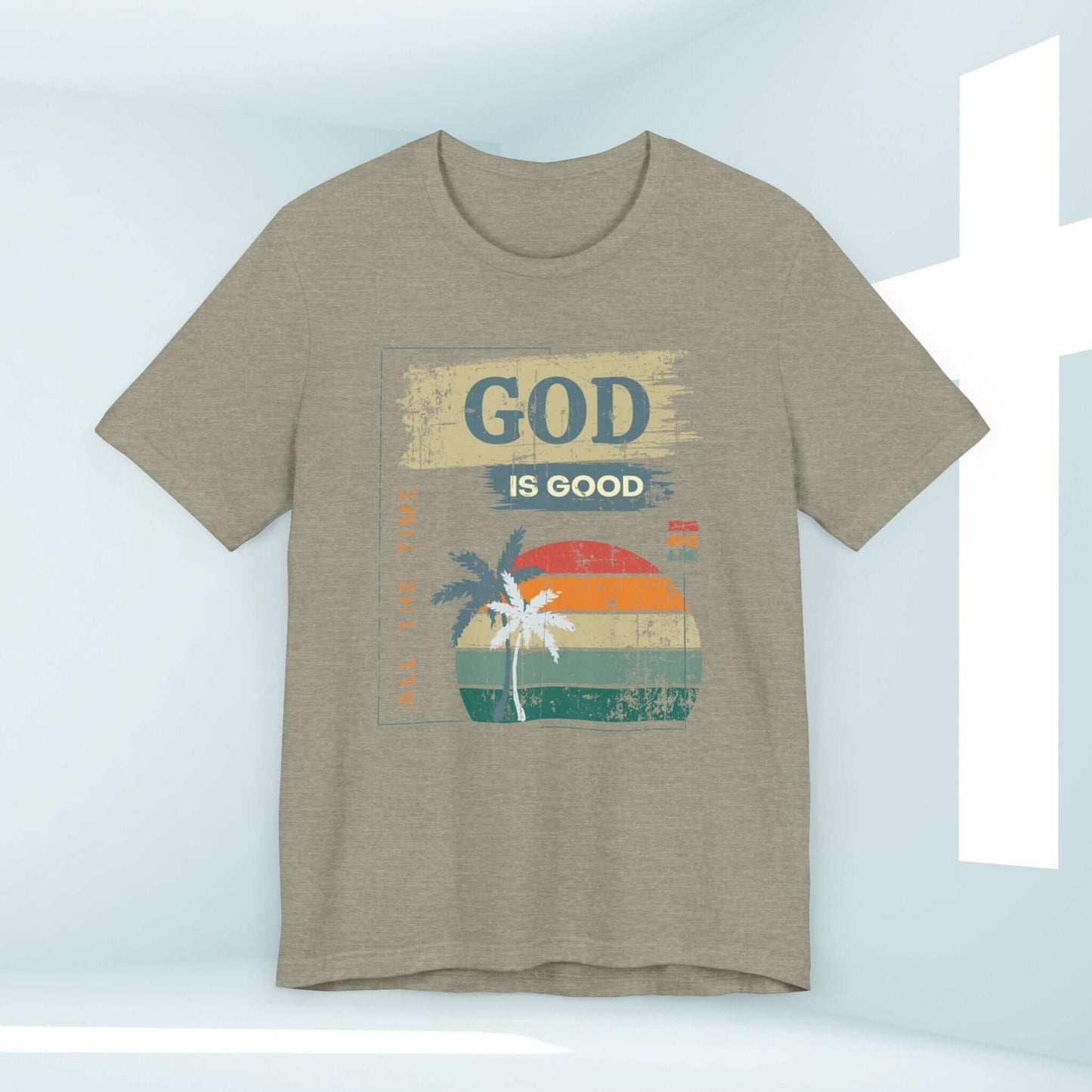 God Is Good All The Time Summer Women's Christian T-Shirt with palm tree design, women's graphic tee, Christian clothing, Bible verse shirt