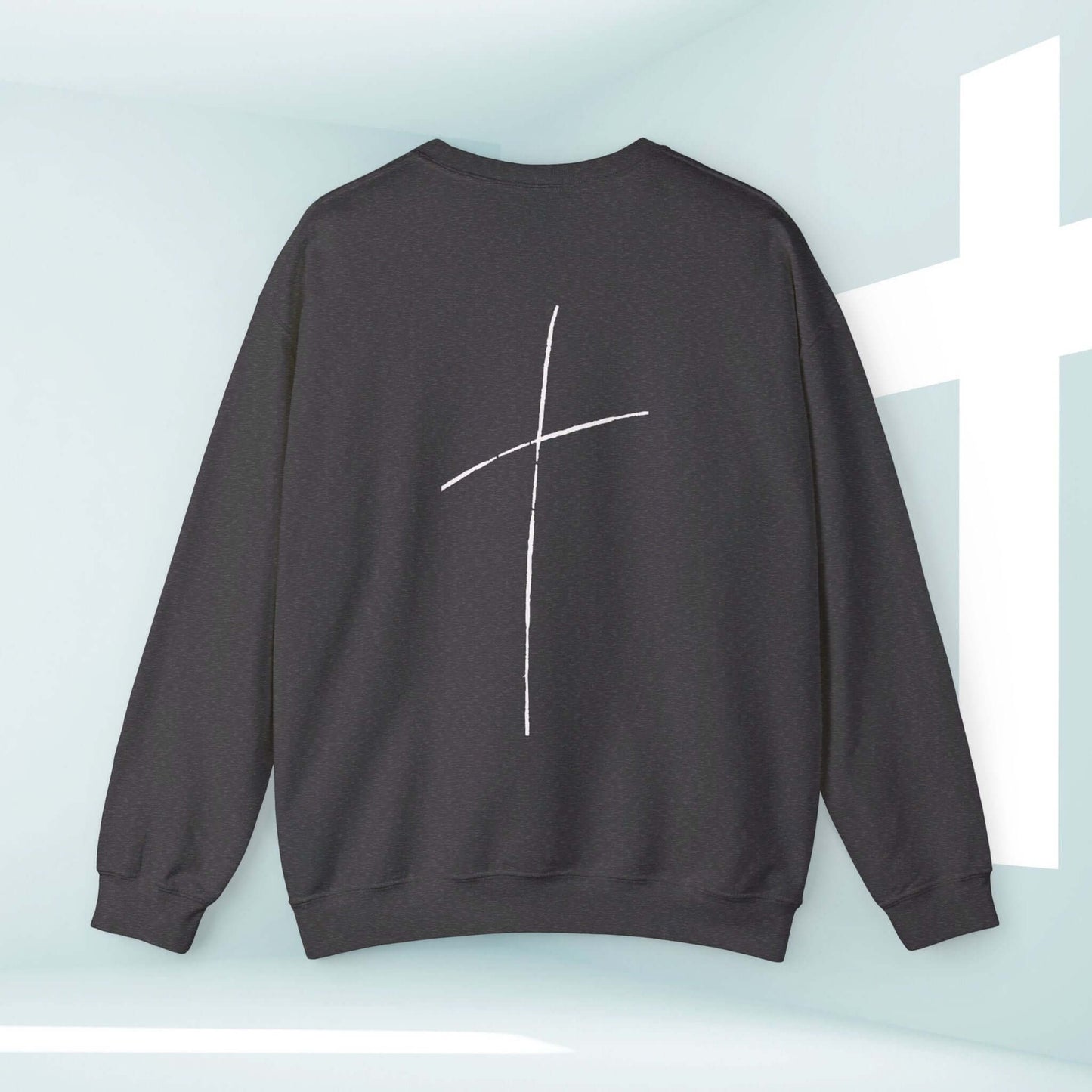 Cross On Back Sweatshirt for Christians, Jesus Over Everything Bible Verse Sweater, Faith Apparel, Inspirational Religious Crewneck Shirt