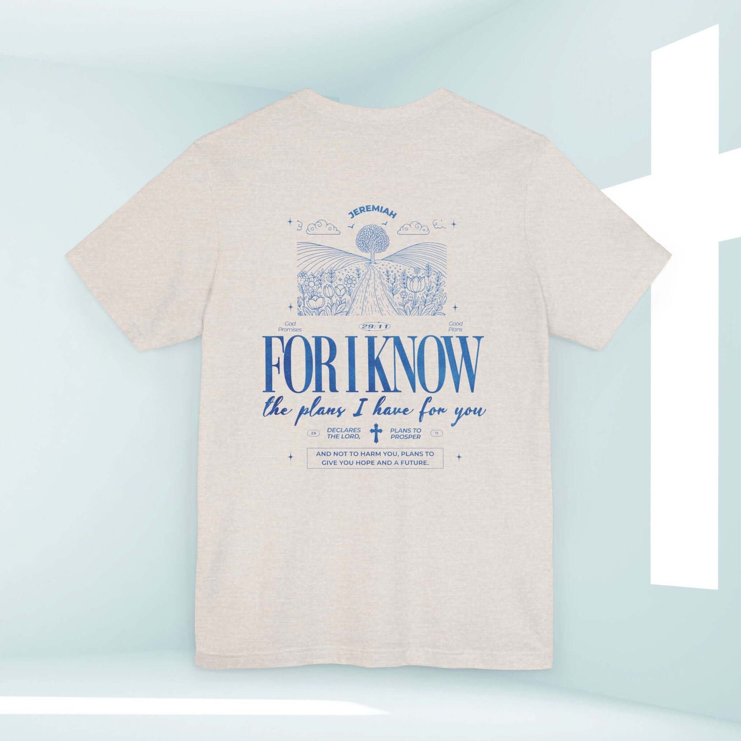 Christian t-shirt with "For I Know The Plans" Bible verse, featuring nature and camping theme, perfect for religious and inspirational wear.