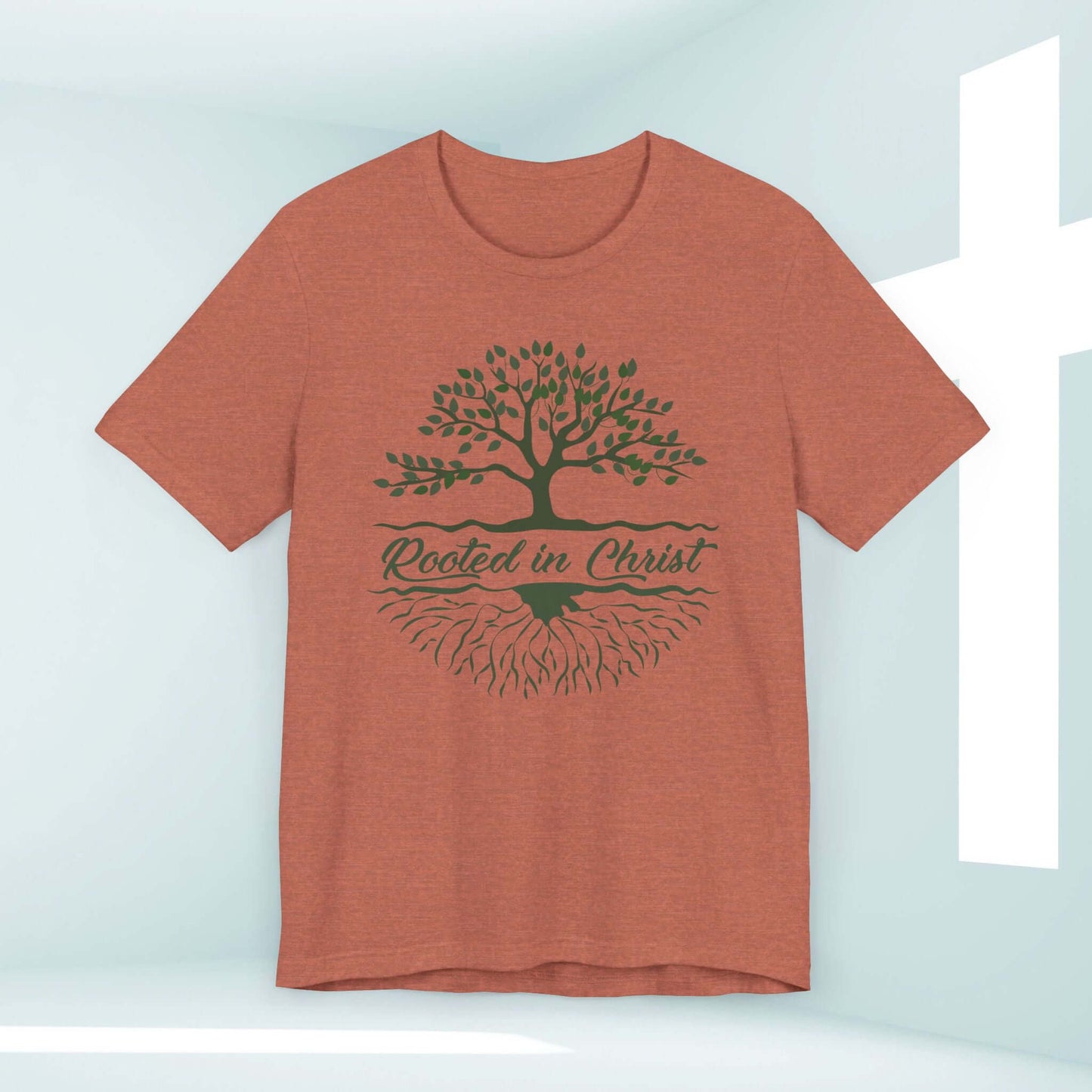 Rooted In Christ Men's Christian Shirt with Tree Graphic, Camping Nature T-Shirt Tee for Christian Fathers Day Gifts and Outdoor Adventures