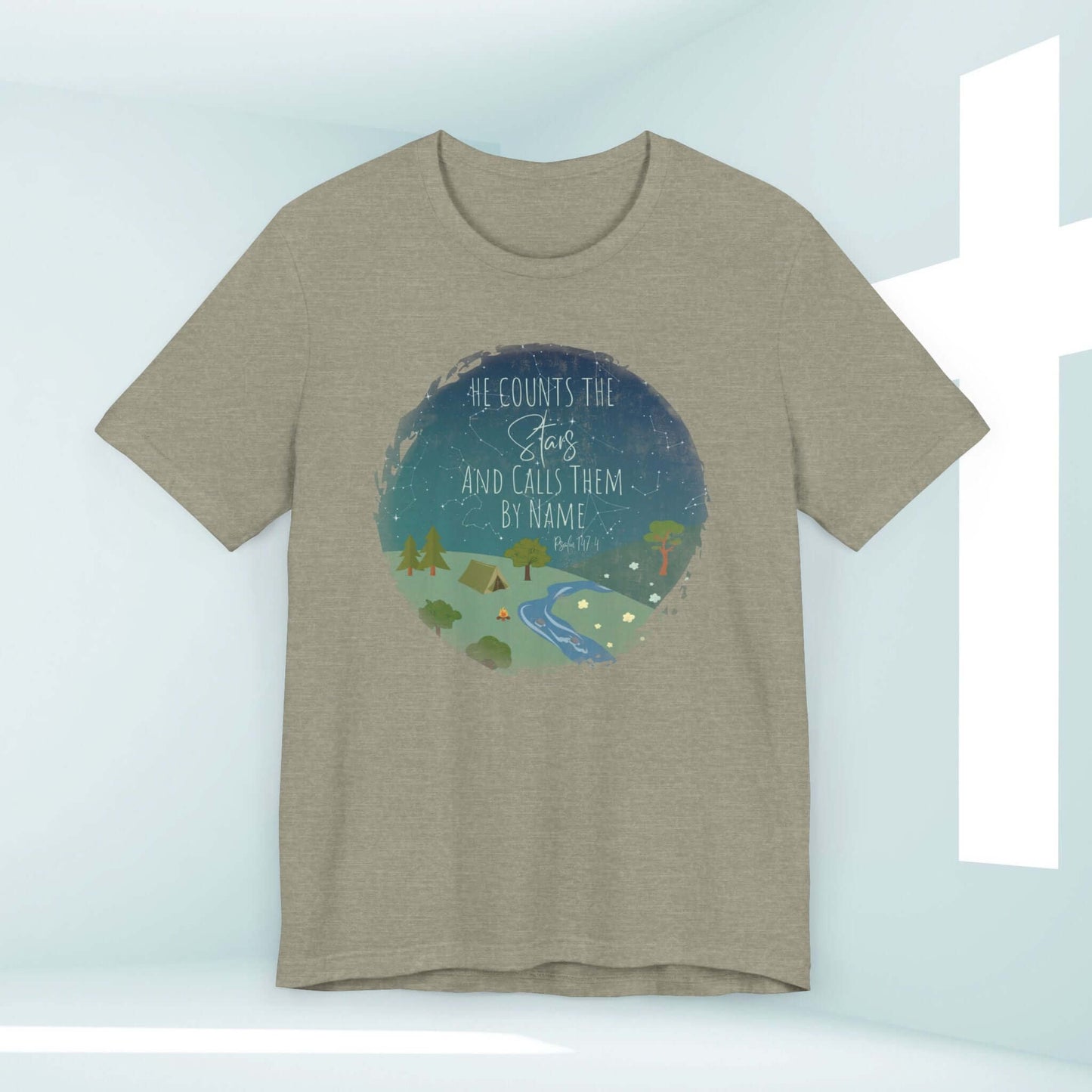 "He Counts The Stars And Calls Them By Name Christian T-Shirt for Women - Faith Based Camping Nature Tee"