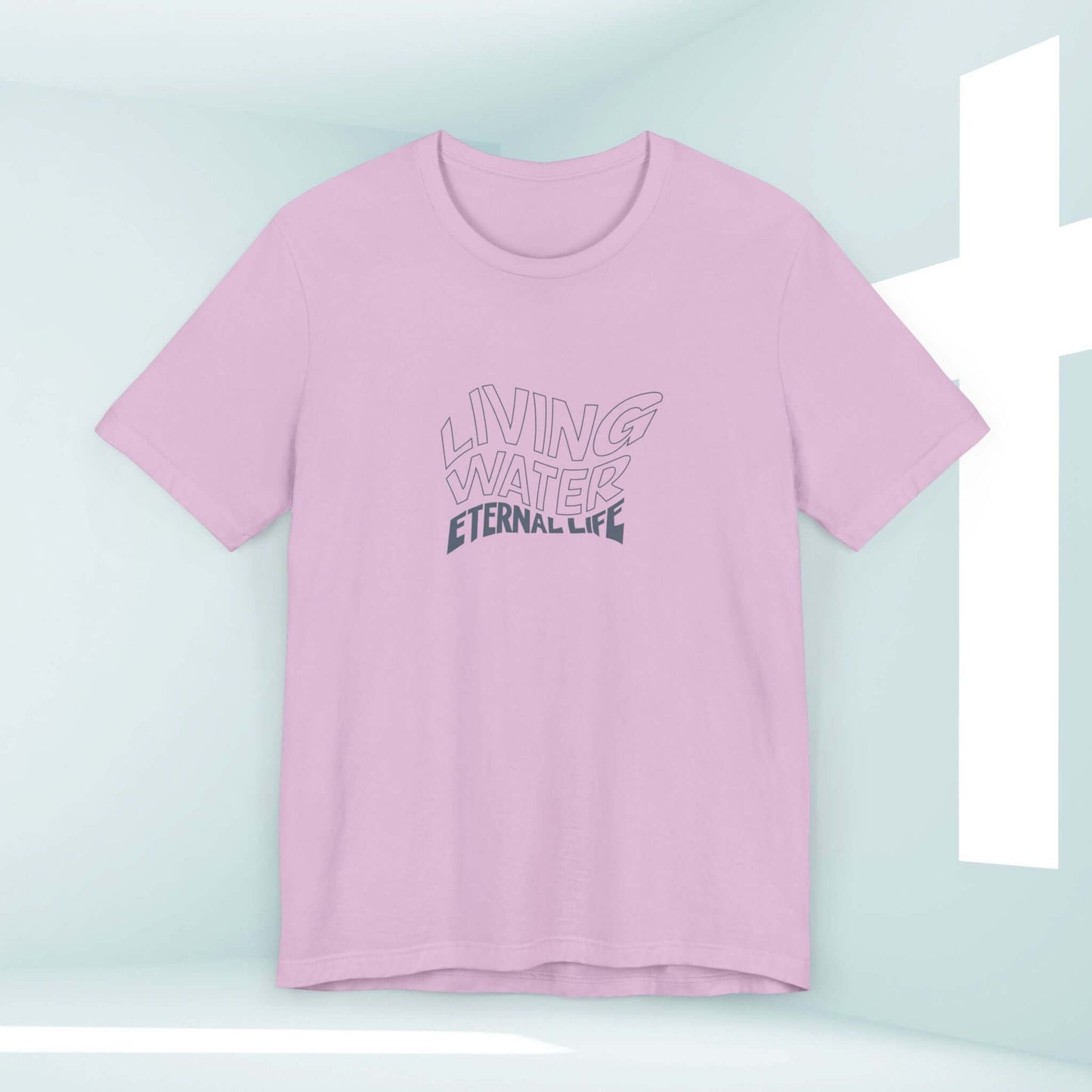 Living Water Eternal Life T-Shirt in pink with inspirational Christian message, perfect for spreading faith and love.