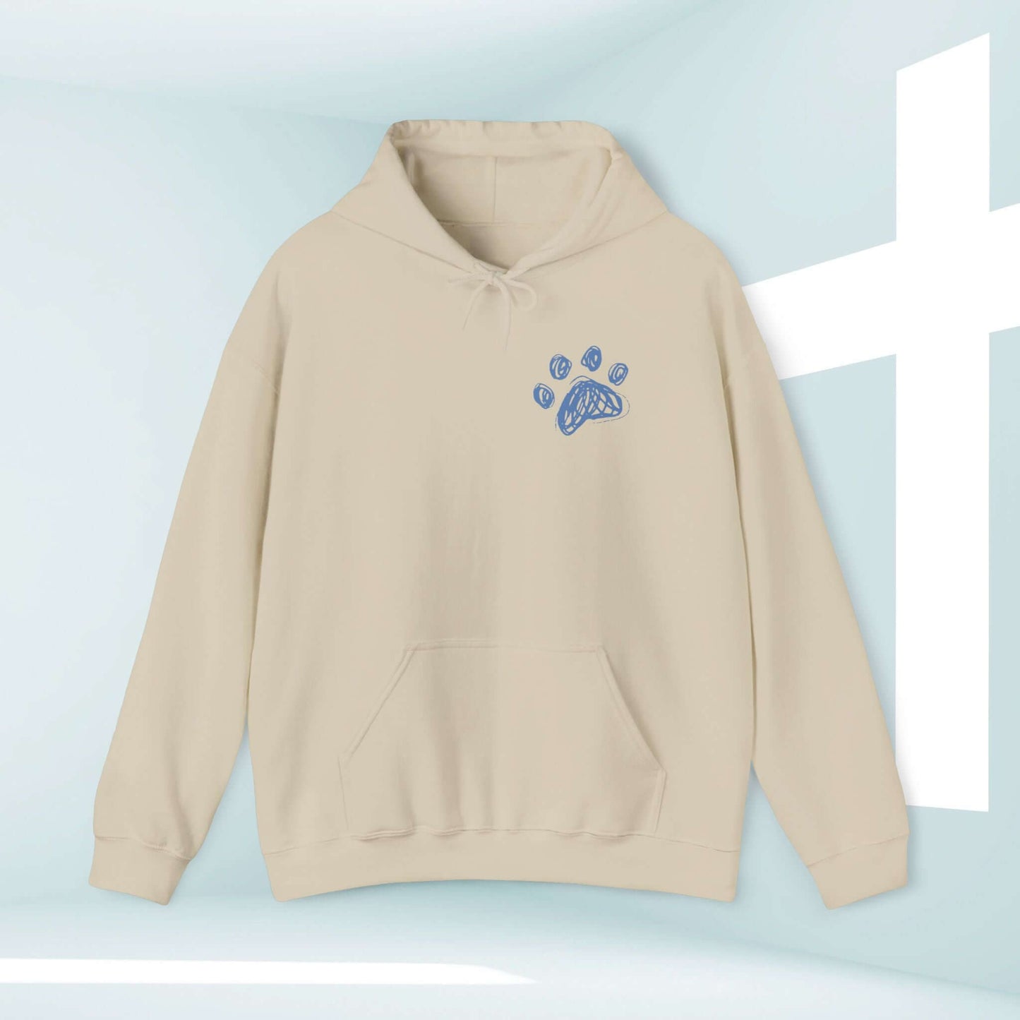 Dog Mom Christian Hoodie with Paw Print, I Pray With My Dog Shirt, Cream Hooded Sweatshirt for Faithful Dog Lovers