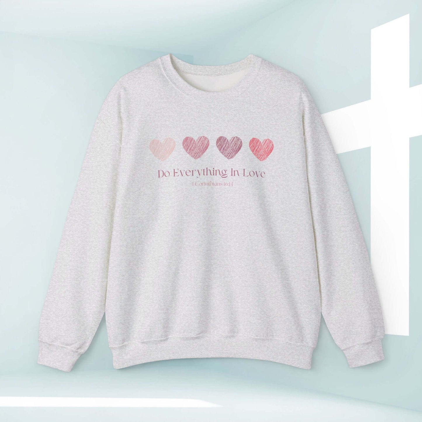 Cozy heart wedding sweatshirt with faith-based graphics and uplifting message, perfect Valentine's Day, anniversary, and engagement gift.