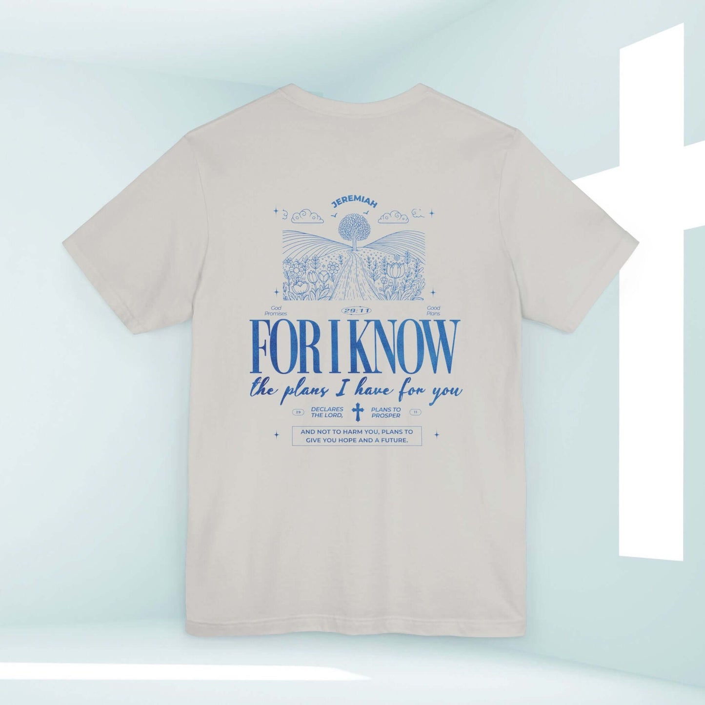 "Christian T-shirt with Jeremiah 29:11 and nature camping design, inspirational bible verse shirt for faith and inspiration."