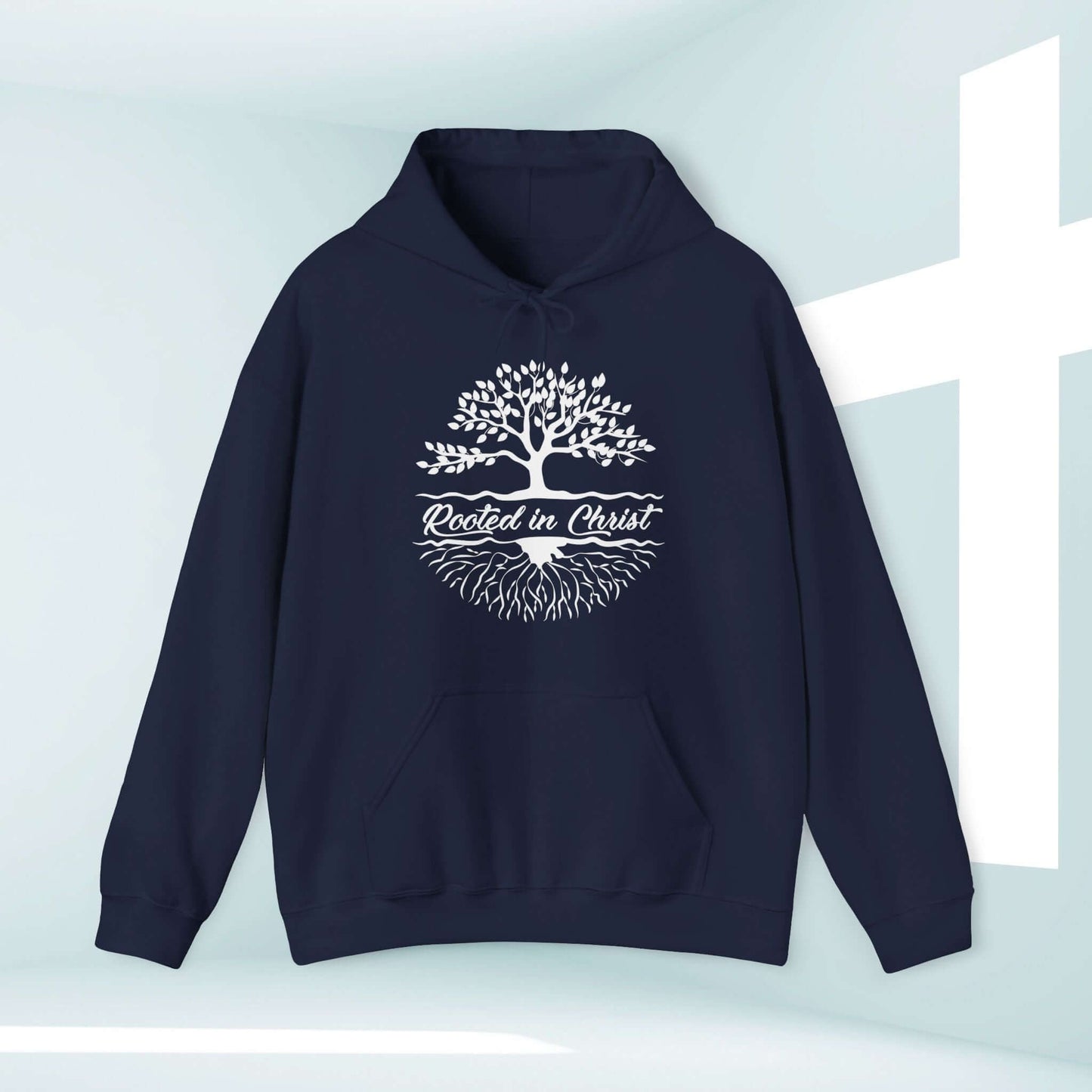 Rooted In Christ Men's Christian Hoodie - Inspirational Tree Design Camping Sweatshirt for Fathers Day Christian Gifts