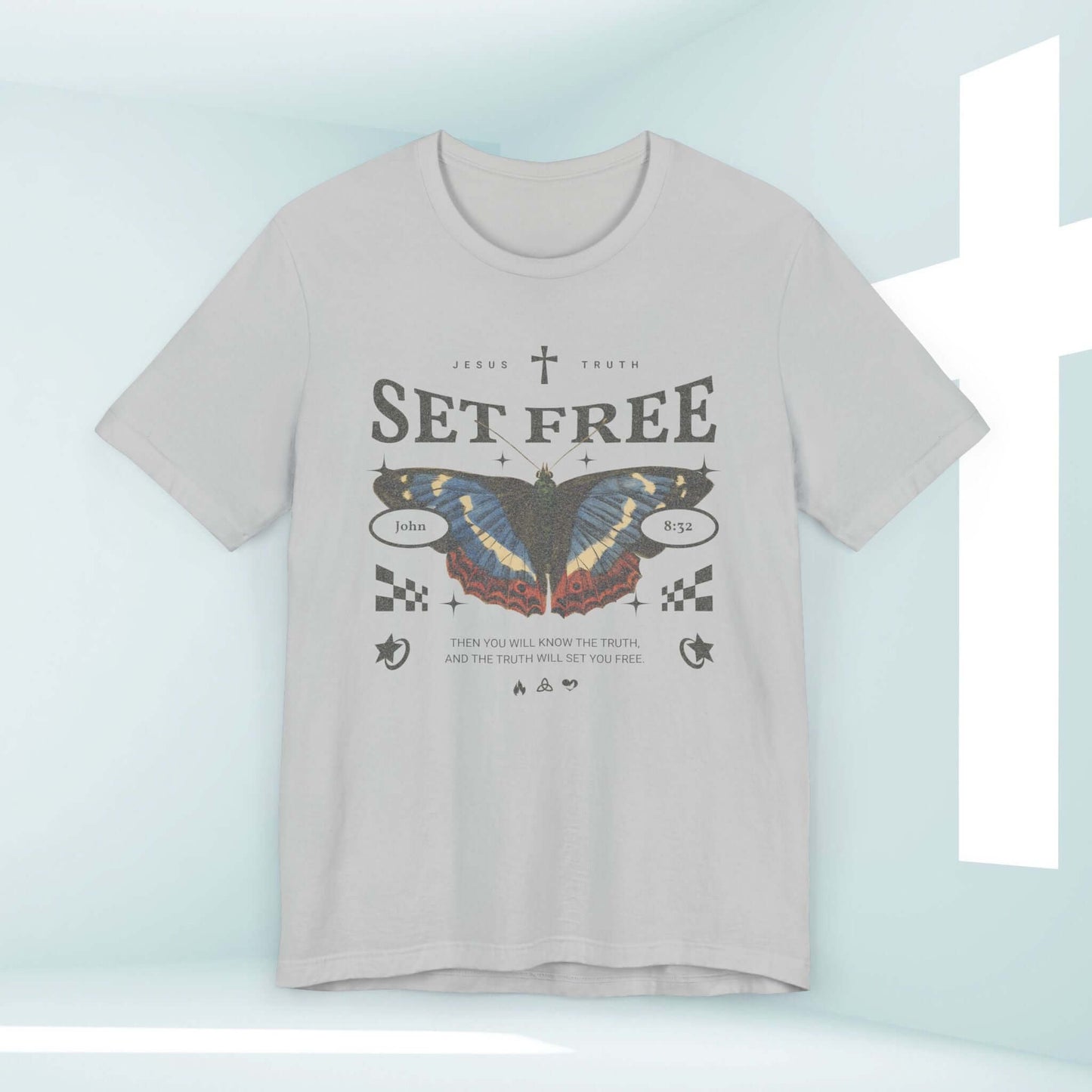 Butterfly Set Free Christian TShirt with Bible Verse, Religious Tee, Comfortable Cotton, Perfect for Church or Spring, Christian Apparel