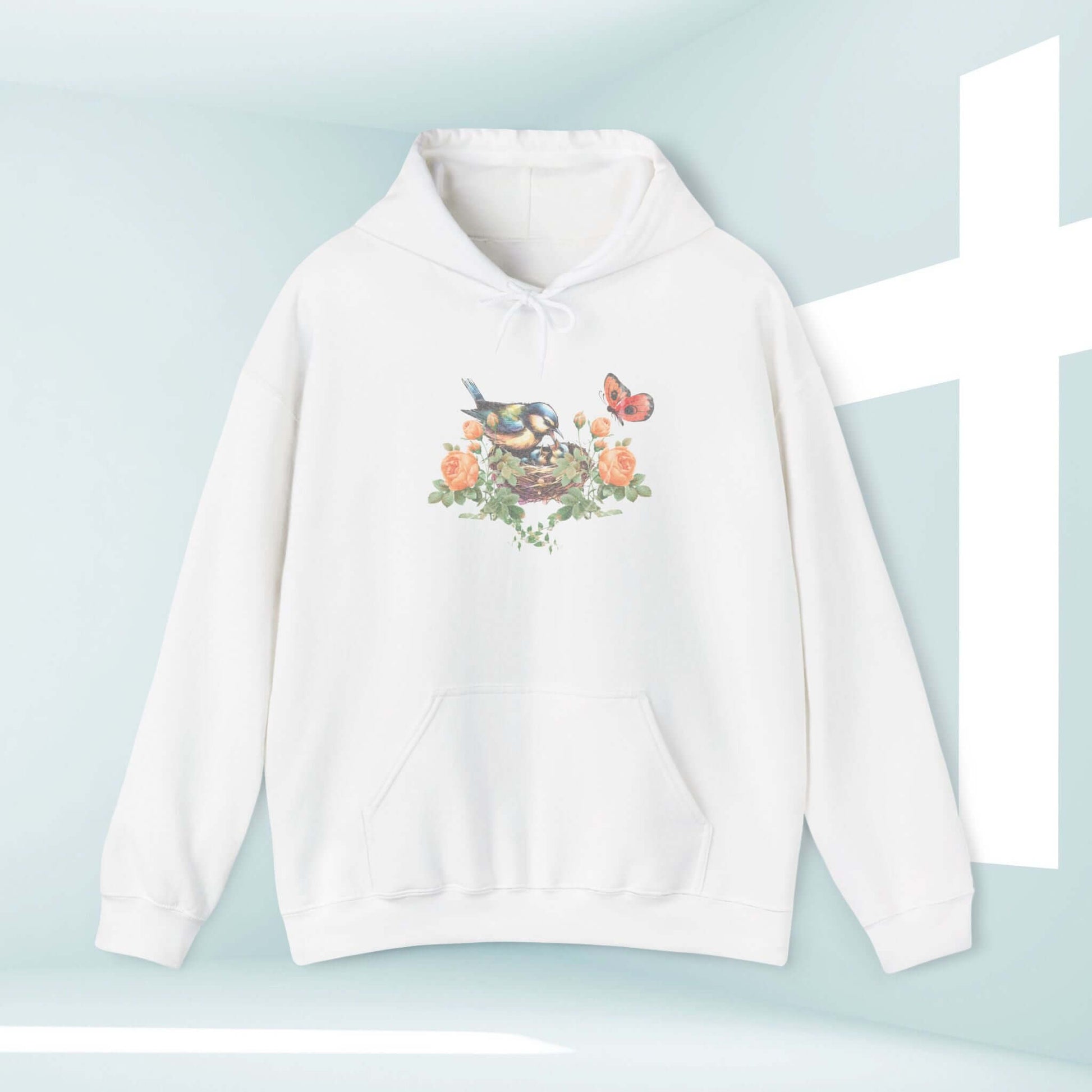 Bird Butterfly Christian Hoodie with floral design, perfect for Mother's Day gift, Christian apparel, bible verse hoodie, religious sweatshirt