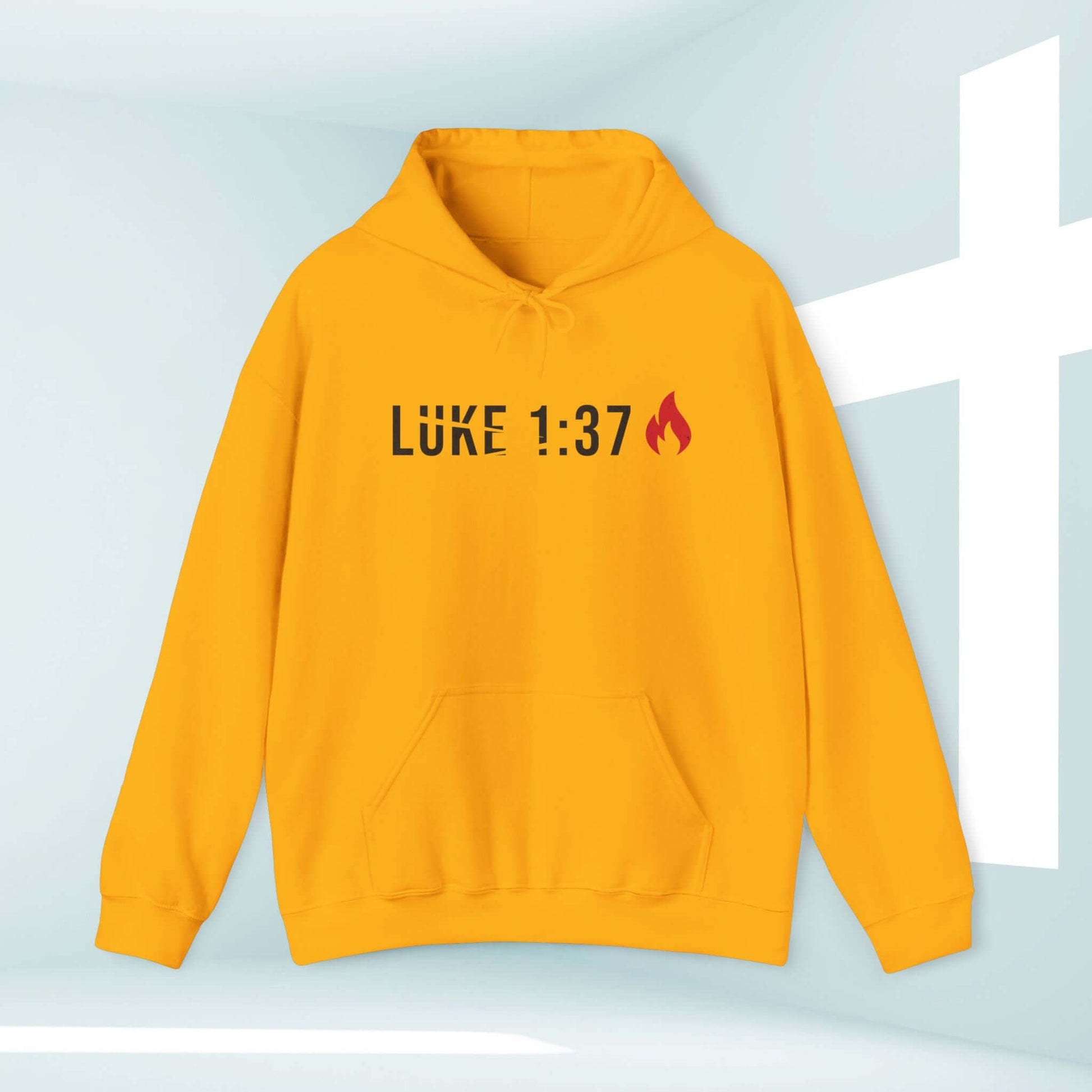 Mens Christian Jesus Hoodie with Luke 1:37 Bible Verse in Yellow - Inspirational Religious Shirt for Men - Perfect Fathers Day Gift