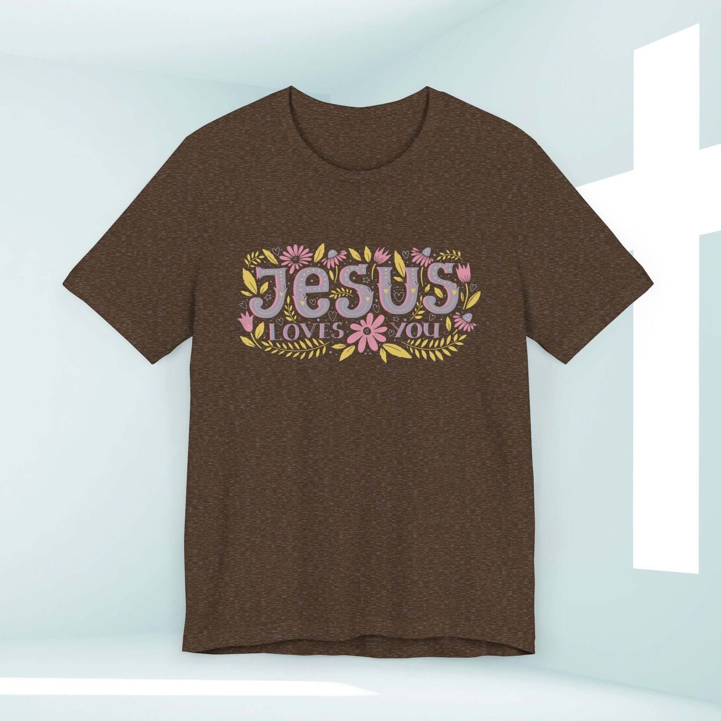 Jesus Loves You women's Christian tee with floral design, perfect for sharing faith and inspiration through Christian apparel