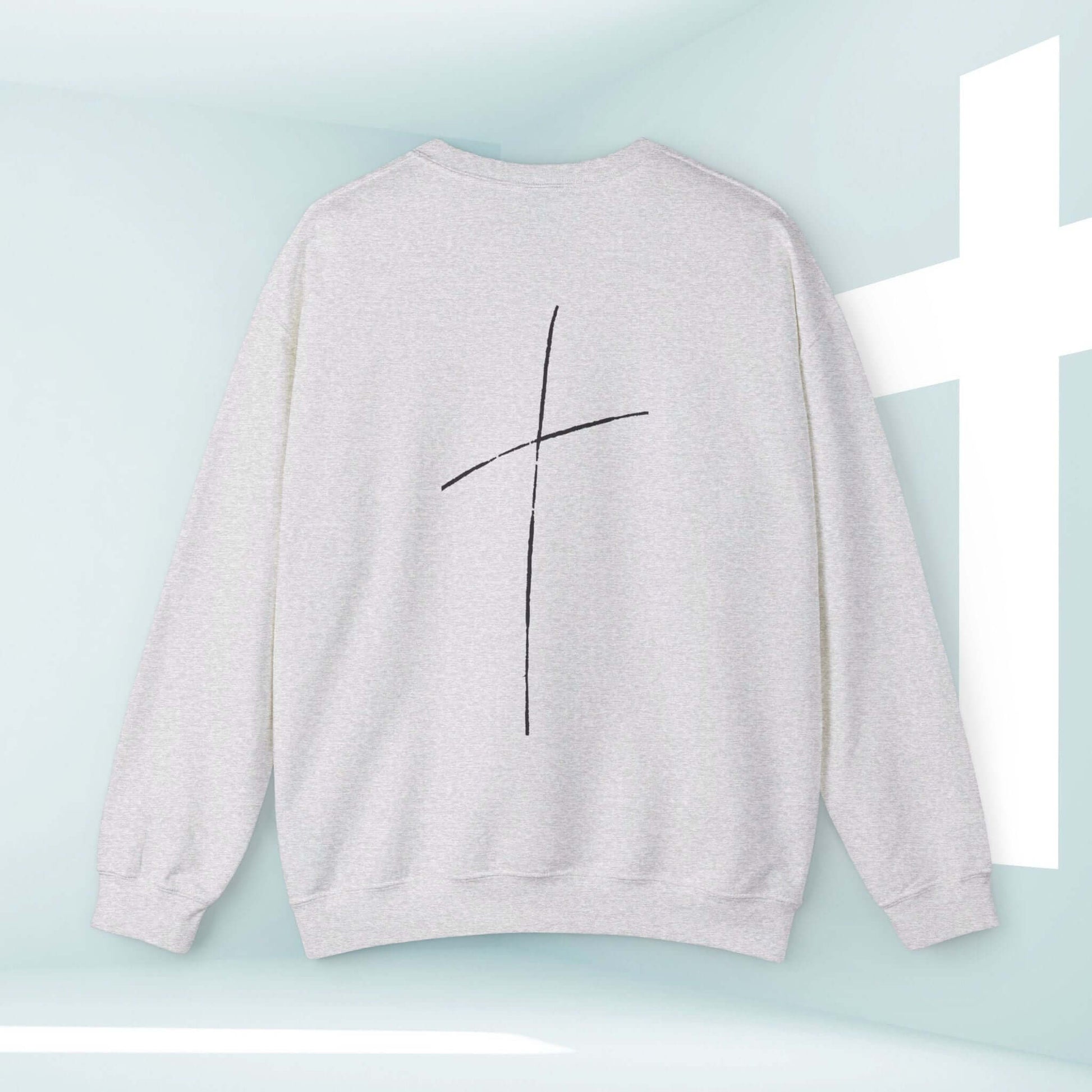 Cross On Back Christian Sweatshirt - Jesus Over Everything Bible Verse Sweater - Faith Apparel for Christians