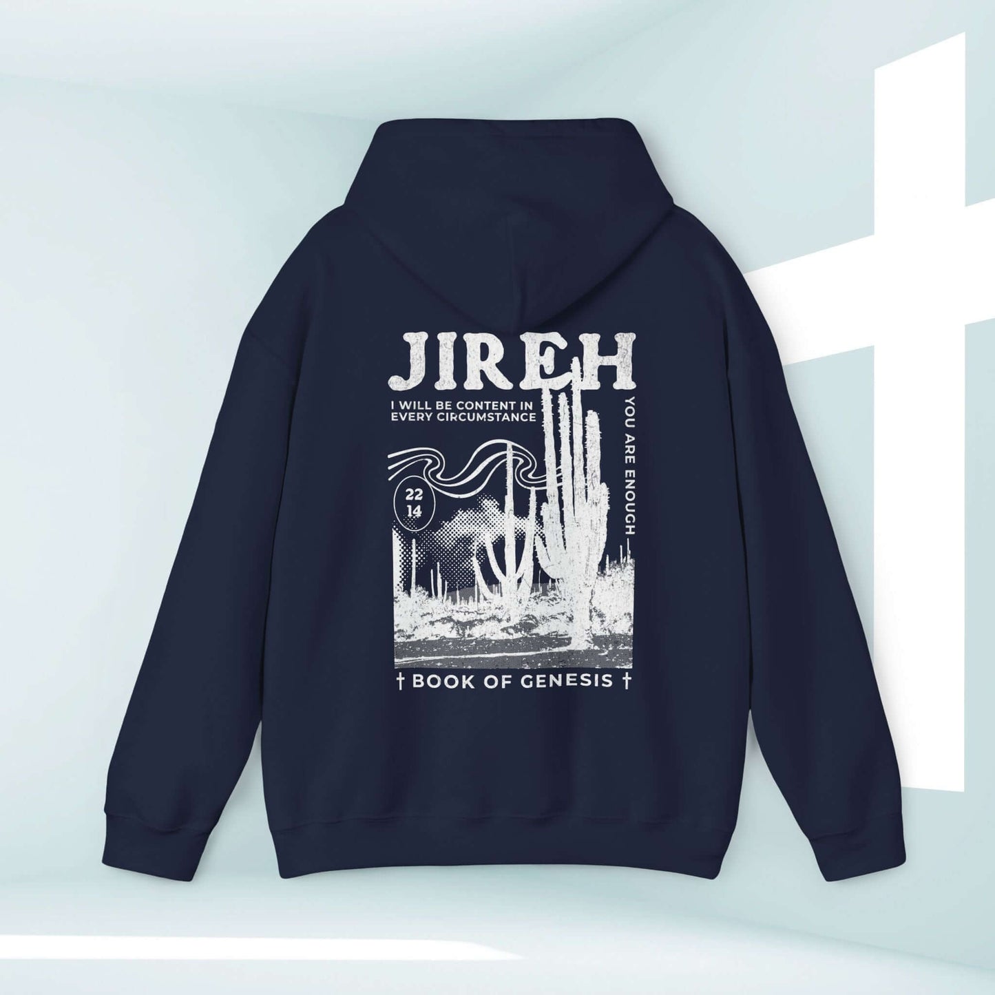 Christian hoodie with Jireh Book of Genesis design, featuring cactus graphic, religious and inspirational faith-based apparel.