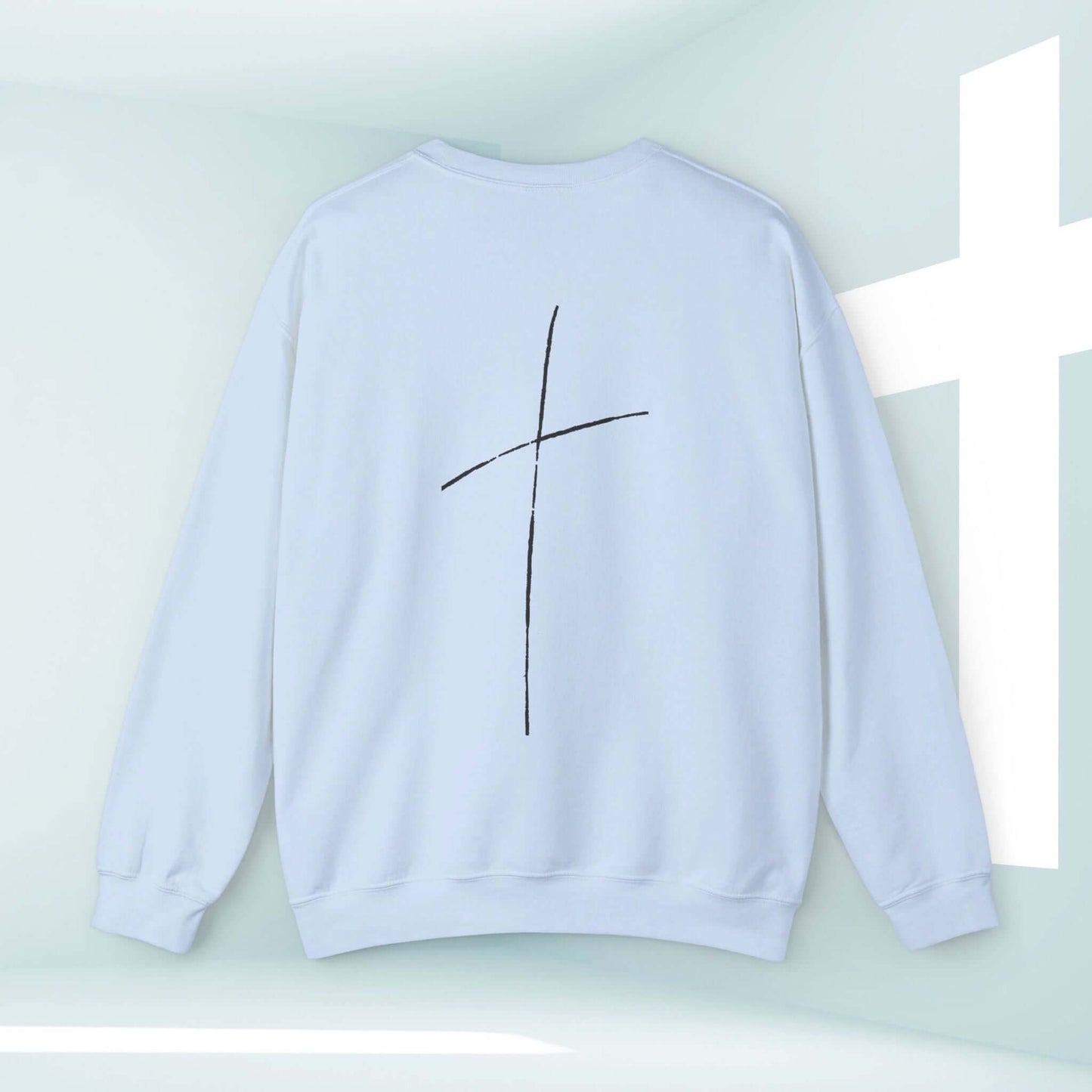 Cross On Back Sweatshirt – Jesus Over Everything Bible Verse Sweater – Christian Apparel with Faith-Inspired Design