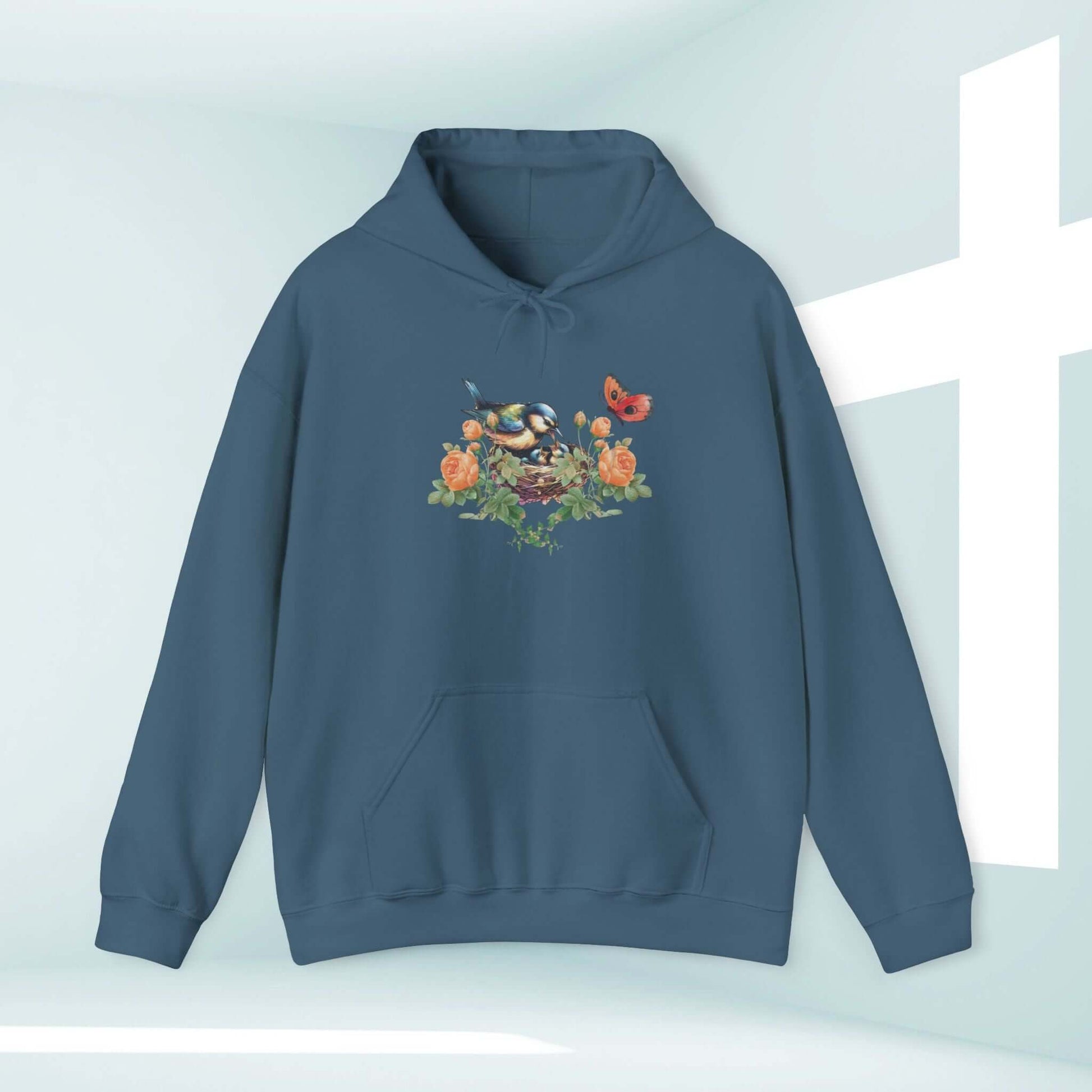 Bird Butterfly Christian hoodie with floral design, perfect for Mother's Day gift, religious shirts, and Christian apparel