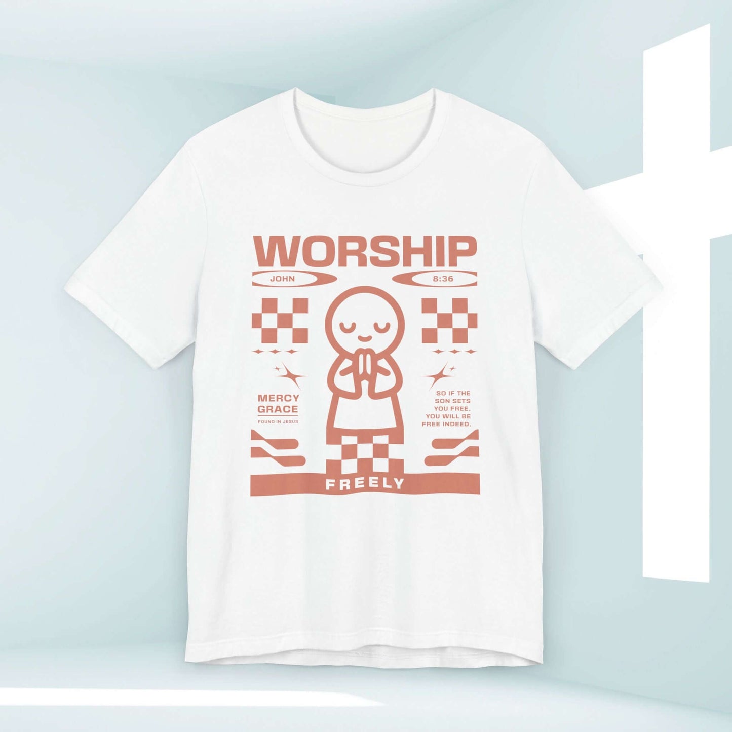 Worship Freely Christian T-Shirt with Graphic Design and Biblical References, Perfect for Church, Praise, Prayer, and Faith-Based Apparel